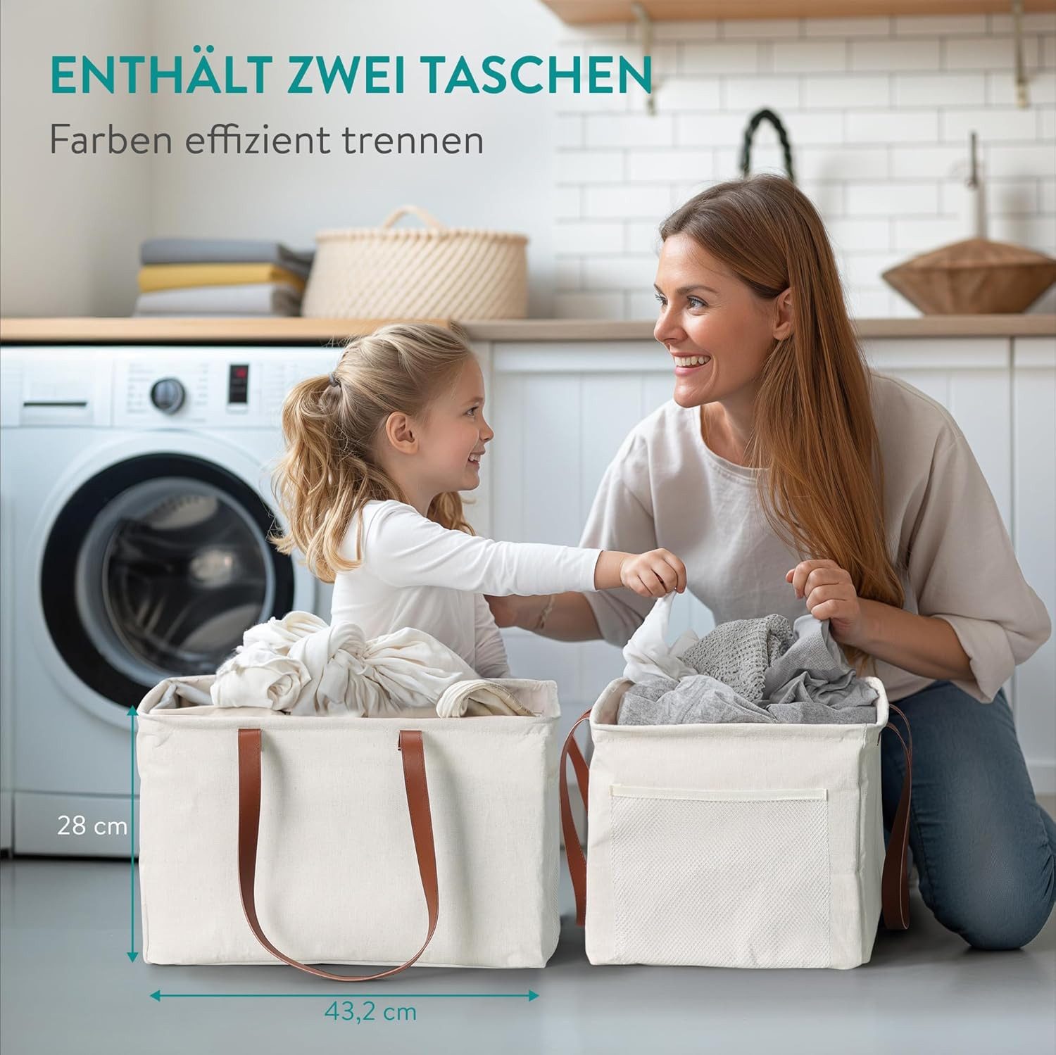 Navaris Wäschekorb Navaris 2er faltbarer Wäschekorb mit Griffen, beige – Bild 5 von 5