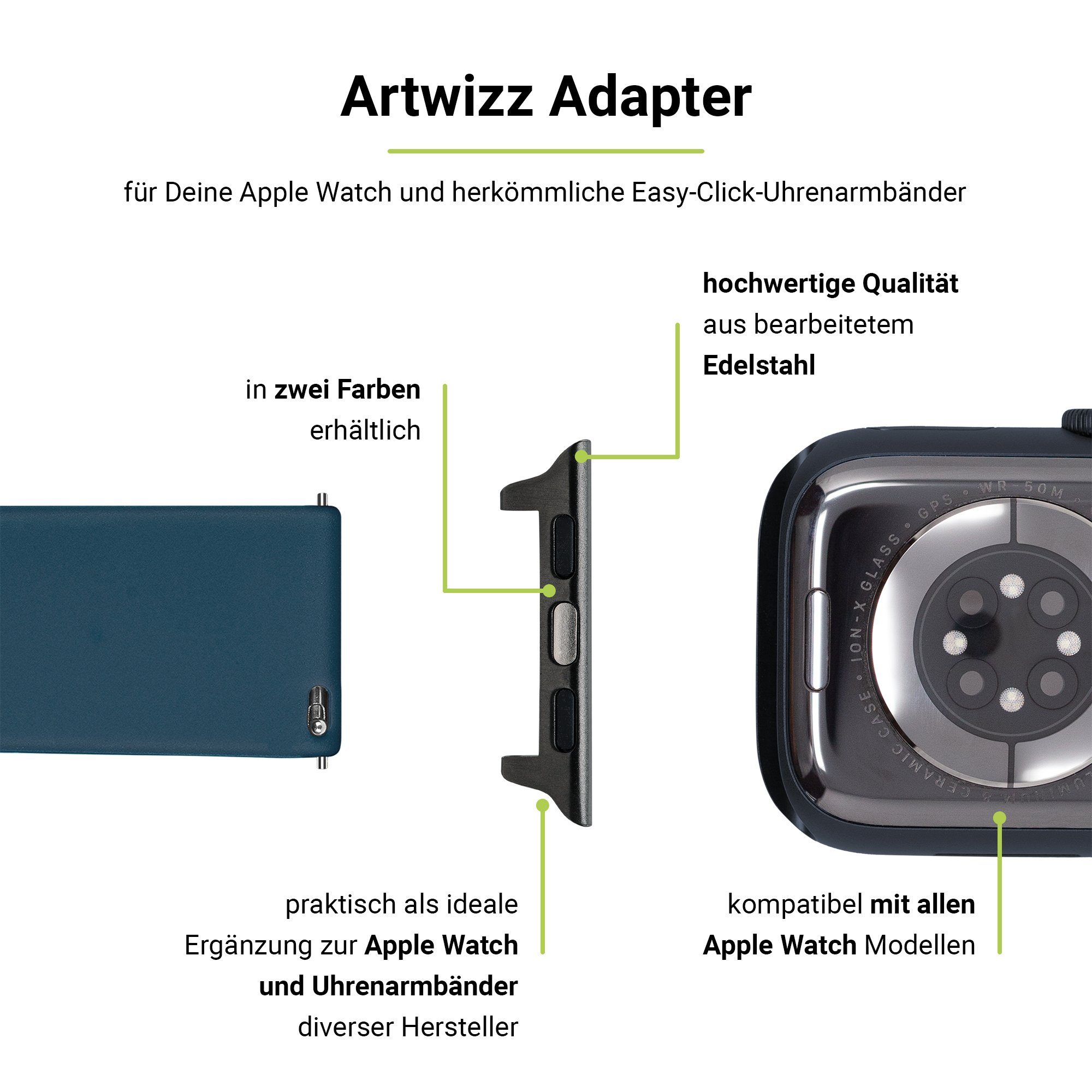 Verbindungsstücke, Artwizz 40mm 41mm Pin-Set Adapter, Edelstahl / Space-Grau 2x Watch Apple / Modelle 38mm Größen Grau, der Connector WatchBand