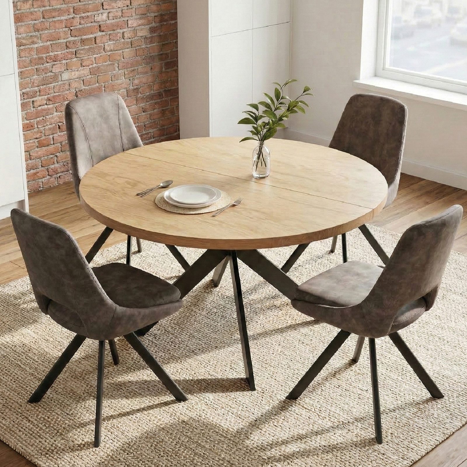 Jiexi Essgruppe Tisch- und Stuhlset, Runder Esstisch (115×75 cm) mit 4 Stühlen