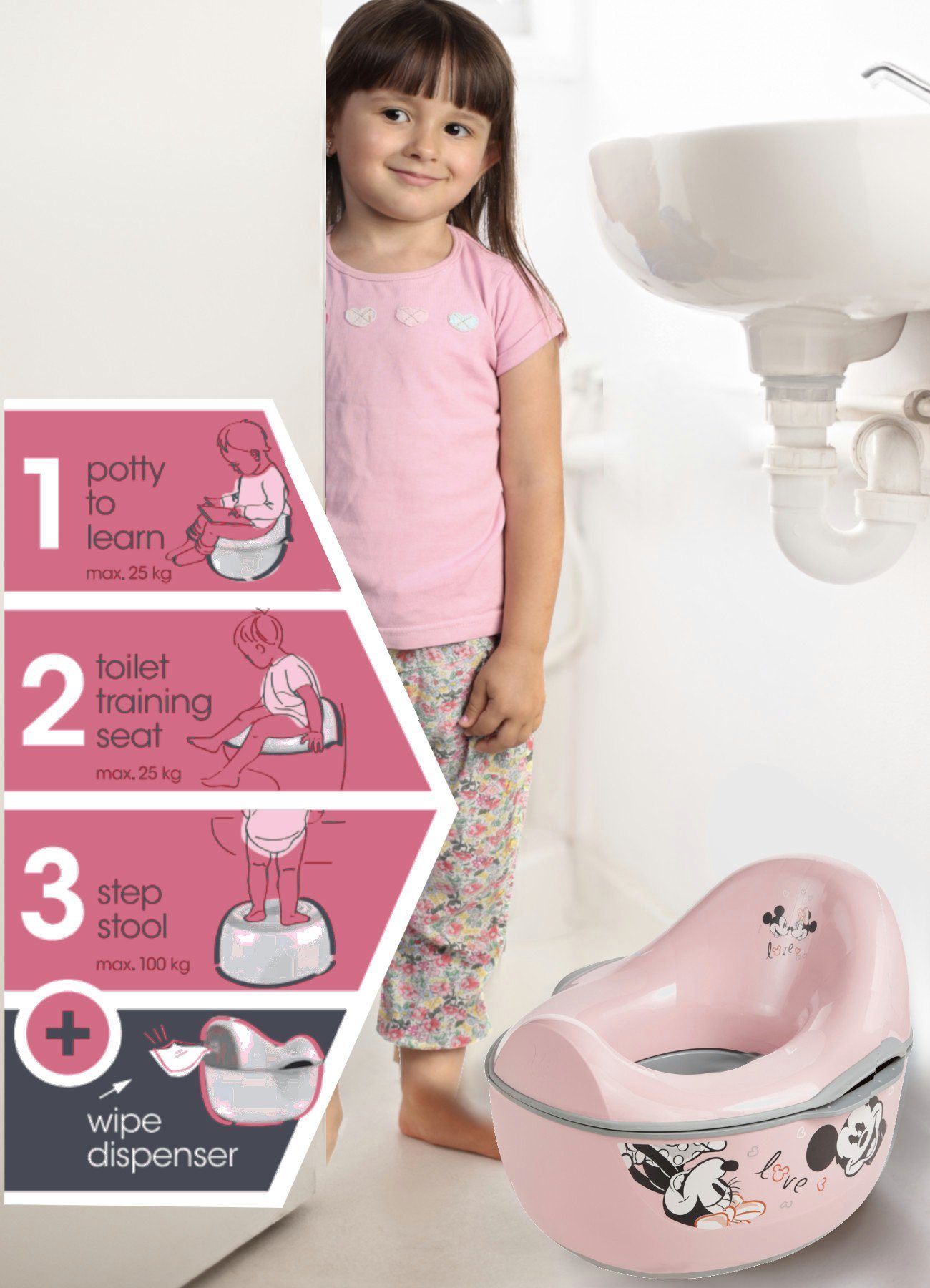 deluxe kasimir weltweit babytopf pink, nordic Rosa minnie - keeeper - 4in1, schützt Wald Europe, Made FSC® Toilettentrainer in