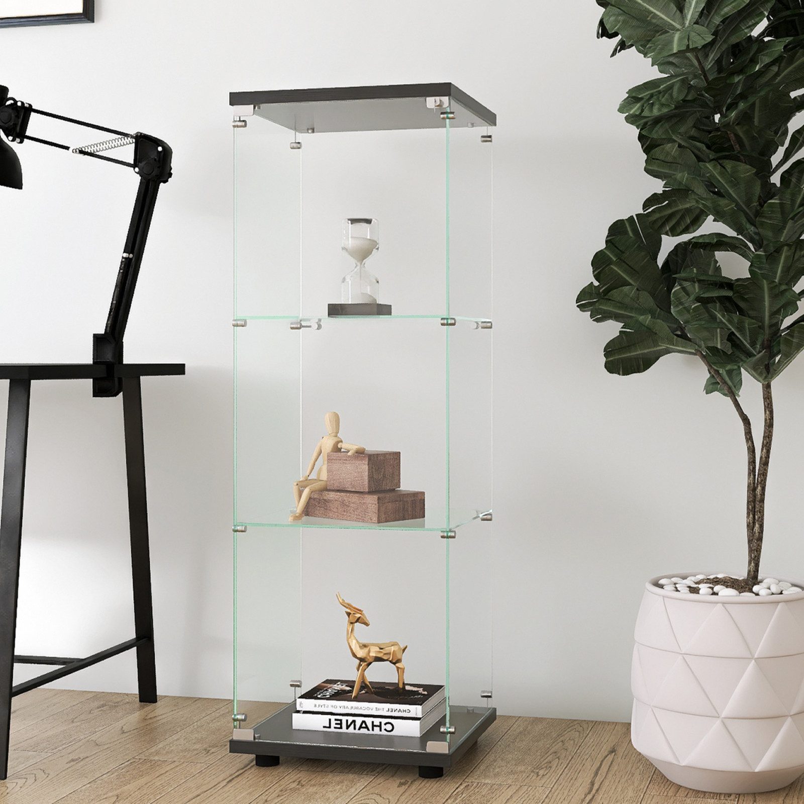 BELUPAI Glasvitrine Modern Glas Vitrine Vitrinenschrank (Set, 1-St., 3 Böden Standvitrinen mit 1 Glastür) für Sammlerstücke Bücher Wein, 42x36x125cm, Schwarz