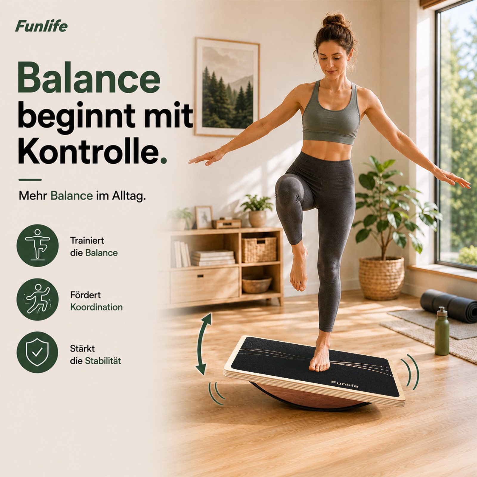 FunLife Balanceboard BERG & FLOW Design-Edition, 43 × 33 cm, rutschhemmend, bis 150 kg