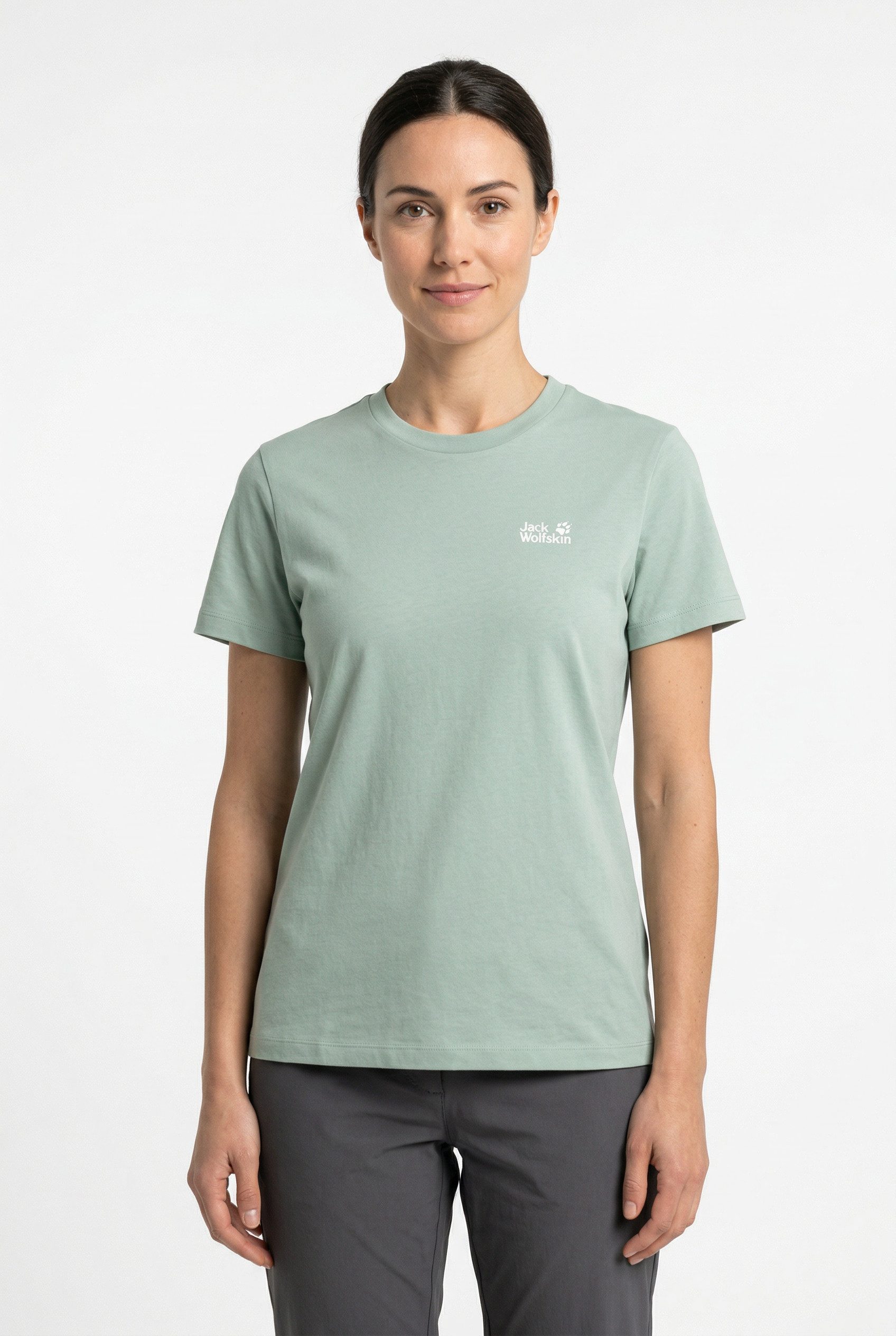 Jack Wolfskin T-Shirt ESSENTIAL T W Kurzarm, mit Rundhalsausschnitt, aus Baumwoll-Jersey