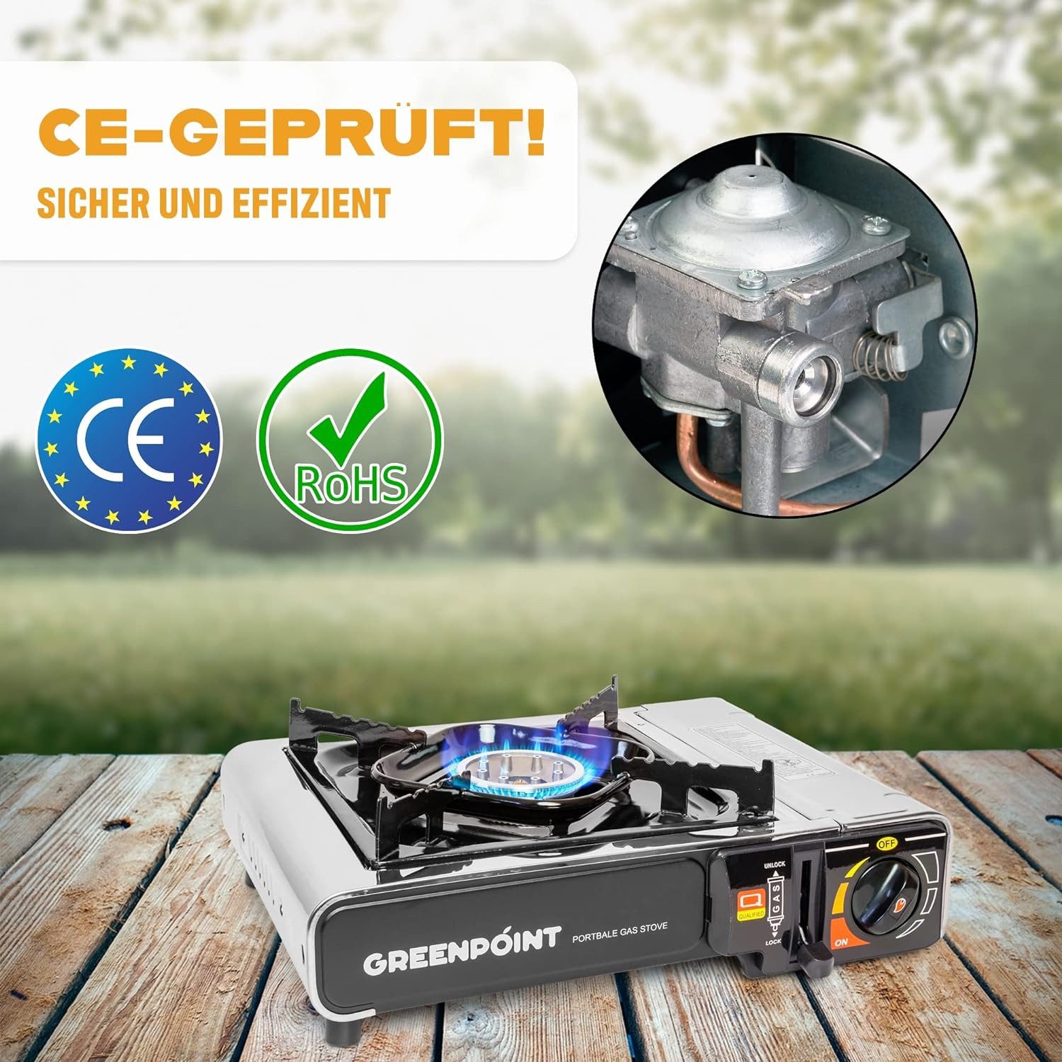 Greenpoint Gaskocher und Gaskocher mit Kartusche / Campingkocher mit gaskartusche, (Gaskocher), Edelstahl - Aluminium Gaskocher