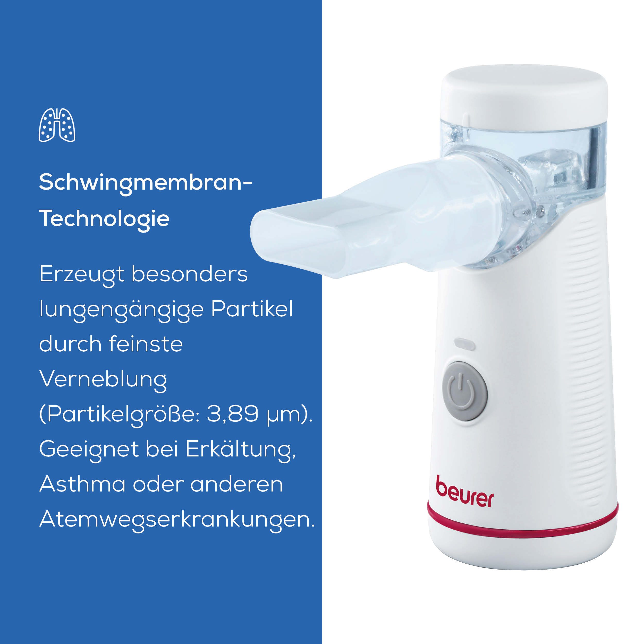 BEURER Inhalationsgerät IH 51 tragbarer Inhalator, bei Erkältung, Asthma & Atemwegserkrankung, schnelle und wirkungsvolle Inhalation – zu Hause und unterwegs