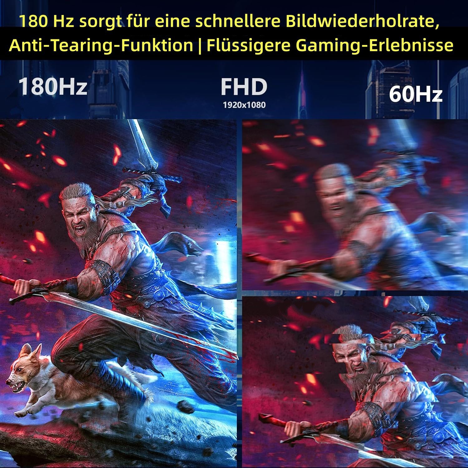 Great Voell 24 Zoll FHD-1080p-Monitor, 180Hz, VESA, Rahmenloser Gaming-Monitor (61 cm/24 ", 1920 x 1080 px, FHD, 1 ms Reaktionszeit, 180 Hz, VA LED, HDMI & DisplayPort, AMD FreeSync & G-Sync, FPS/RTS Mode, 180Hz)