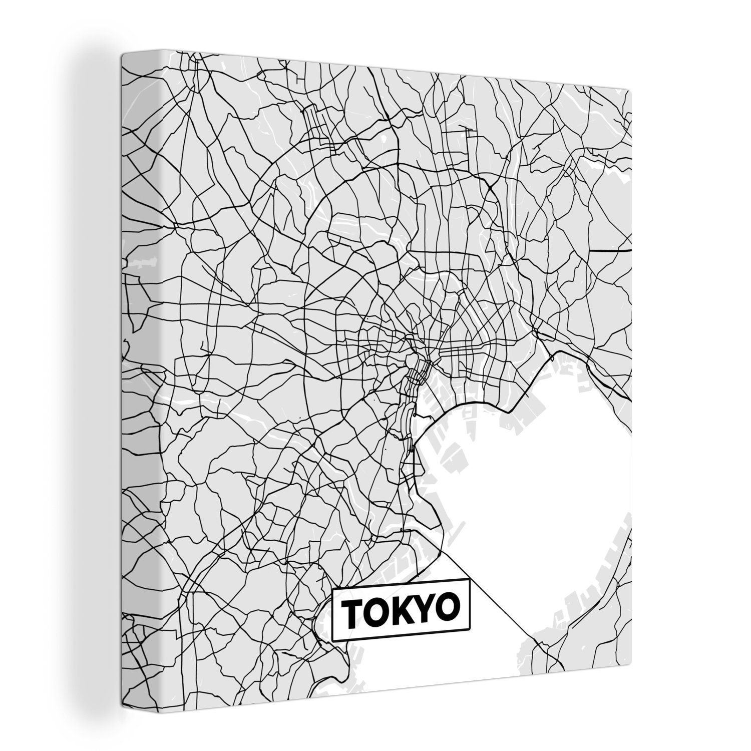 OneMillionCanvasses® Leinwandbild Tokio - Stadtplan - Schwarz und weiß - Karte, (1 St), Leinwand Bilder für Wohnzimmer Schlafzimmer