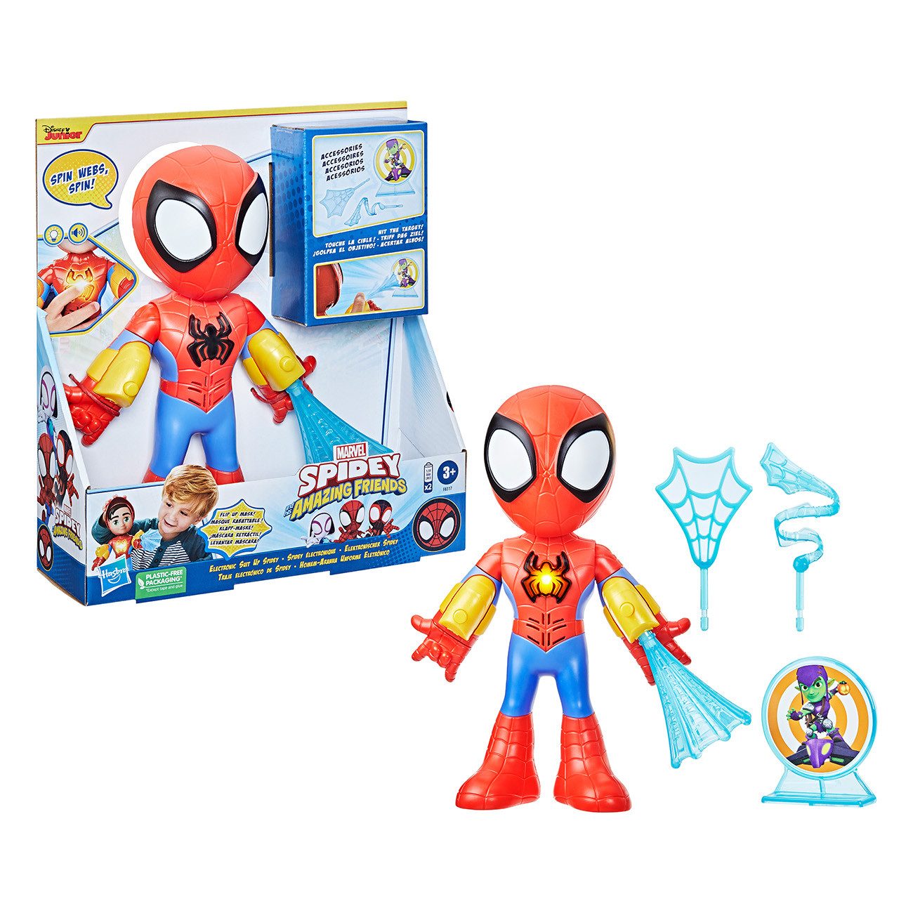 Hasbro Actionfigur Marvel Spidey and His Amazing Friends elektronischer Spidey, Spidey 25 cm groß, Elektronische, Accessoire mit Drehfunktion