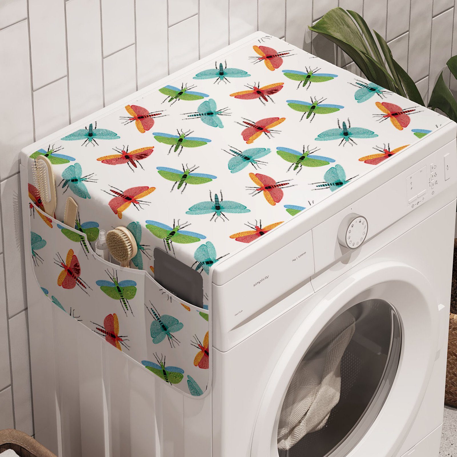 Trockner, und Anti-Rutsch-Stoffabdeckung Badorganizer Libelle für Waschmaschine Insekten-Kunst Abakuhaus Bunte Flügel