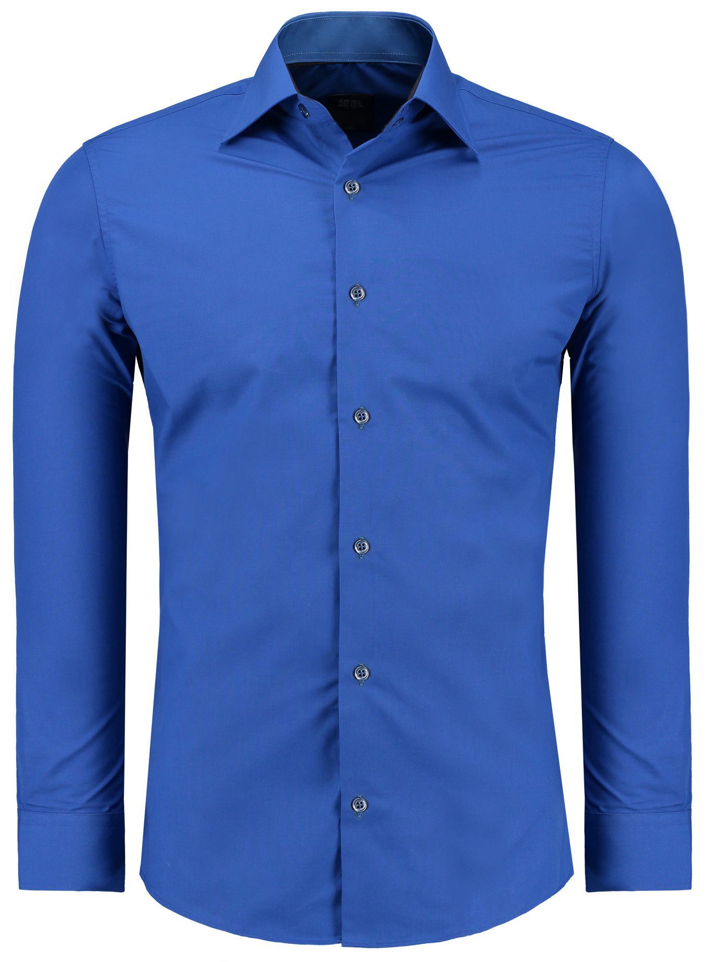 JEEL Businesshemd JH12105 Slim Fit Langarm Herren Hemd mit farblich abgesetzten Elementen, Langarm Kentkragen Uni 205 Sax