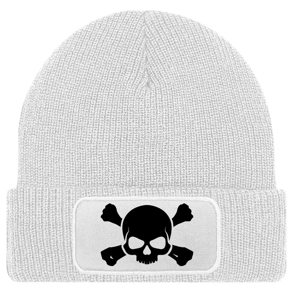 MoonWorks Strickmütze Damen Beanie mit Patch Totenkopf Design Strickmütze mit Spruch