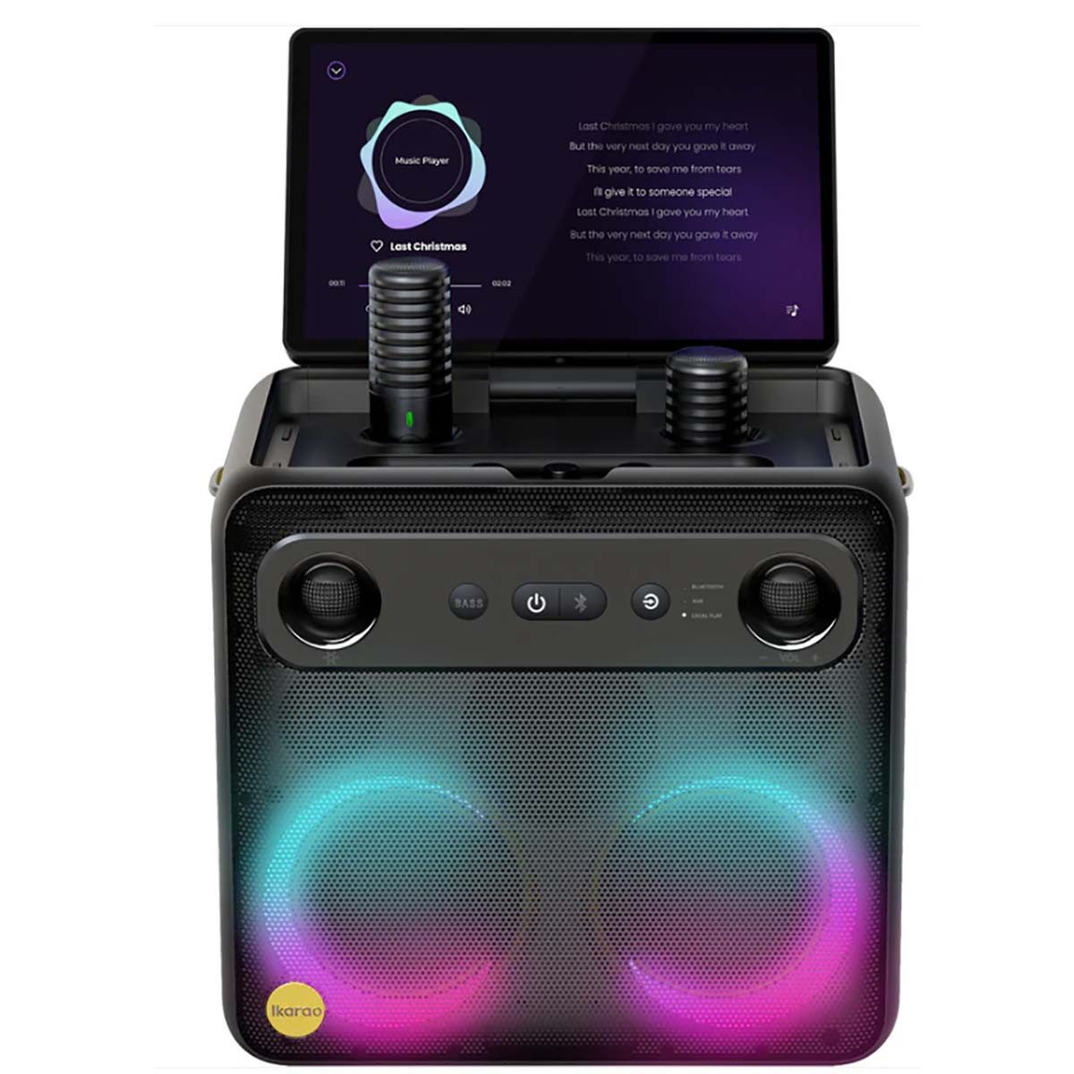 Ikarao Ikarao Break X2 Karaoke-Maschine (Bluetooth, 300 W, Touchscreen, Android Karaoke, WLAN, HDMI und selbstladende Mikrofone)