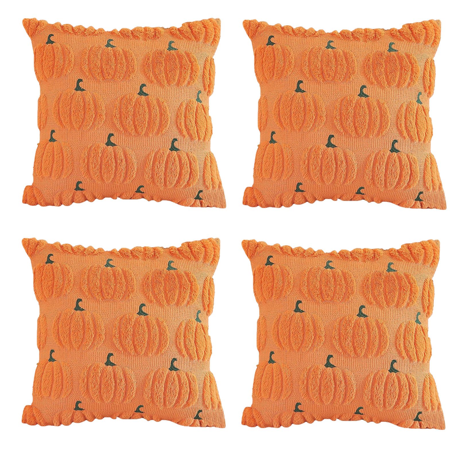 CLTYQ Kissenbezug Herbst Kürbis Kissenbezüge 45x 45 cm, (4 Stück), bestickte dekorative quadratische Kissenbezüge, Kunstfell Kissenbezüge