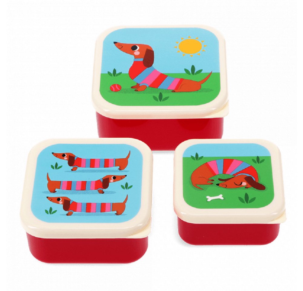 Rex London Lunchbox Snack Box 3er-Set Sausage Dog Dackel, Kunststoff, BPA-frei, (Set, 3-tlg., ca. 11,5 x 11,5 x 5,5 cm (große Box), jede Box mit eigenem Design, passt genau in den größeren Behälter