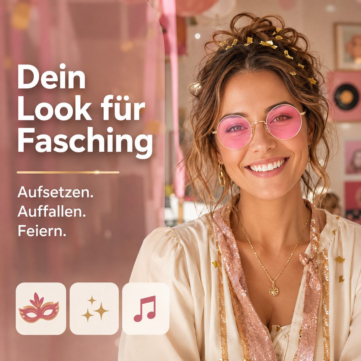 Kostümheld® Hippie-Kostüm 1x Hippie Brille Kostümbrille rosa Accessoires für Fasching & Karneval