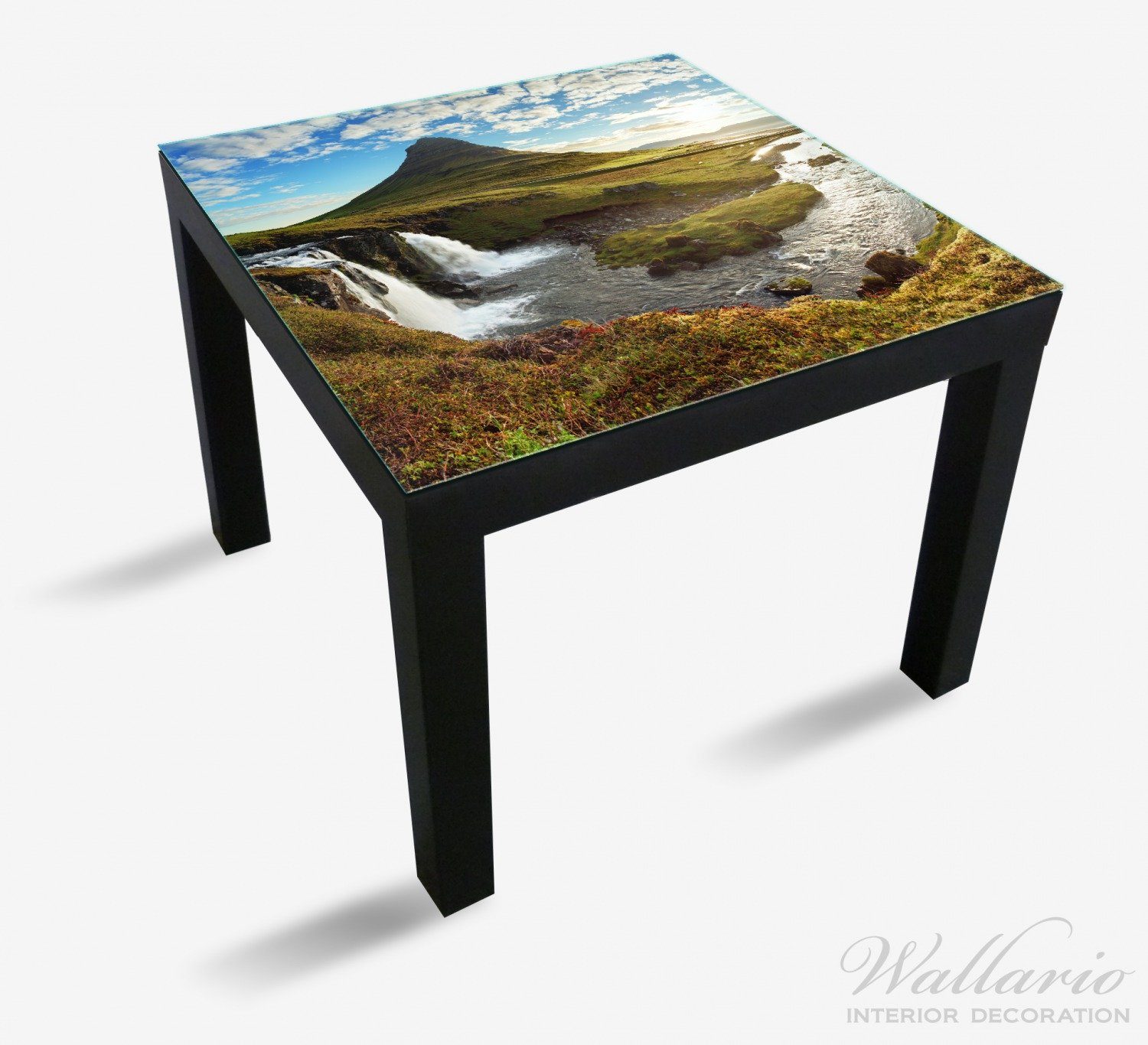 Berge Fluss Island Panorama Tischplatte geeignet Wallario (1 St), für Tisch und Himmel blauer Ikea Lack