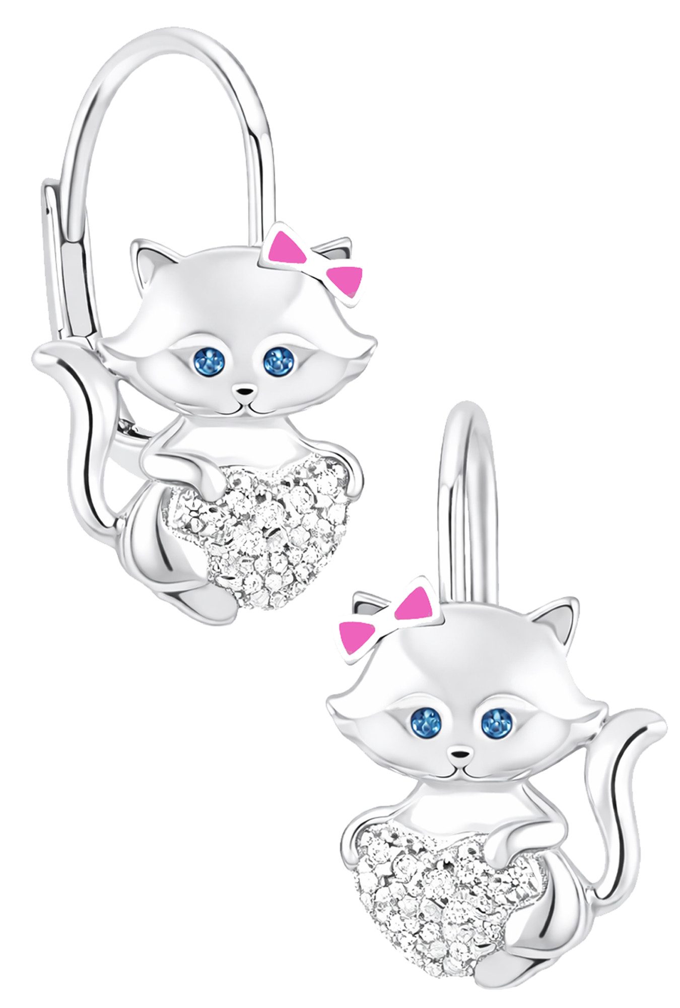 Limana Paar Creolen Mädchen Ohrringe Damen Katzen 925 Silber Kinder Ohrhänger Geschenk (Schmuck inkl. Dose), Ostern Weihnachten Geburtstag Nikolaus Einschulung Schulanfang