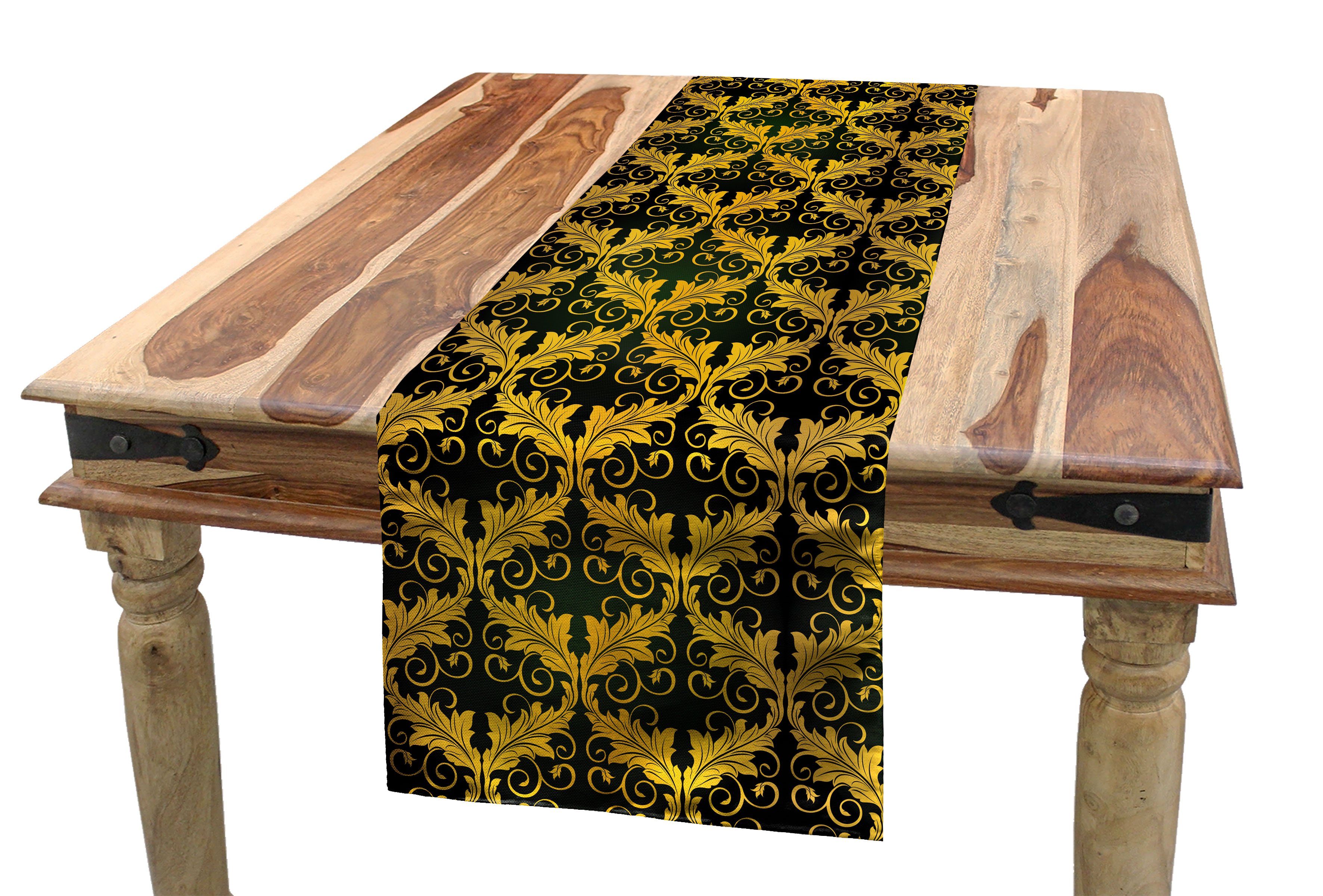Abakuhaus Gelbes Shape-Blätter Tischläufer, Dekorativer Wave Küche Rechteckiger Esszimmer Tischläufer Damast