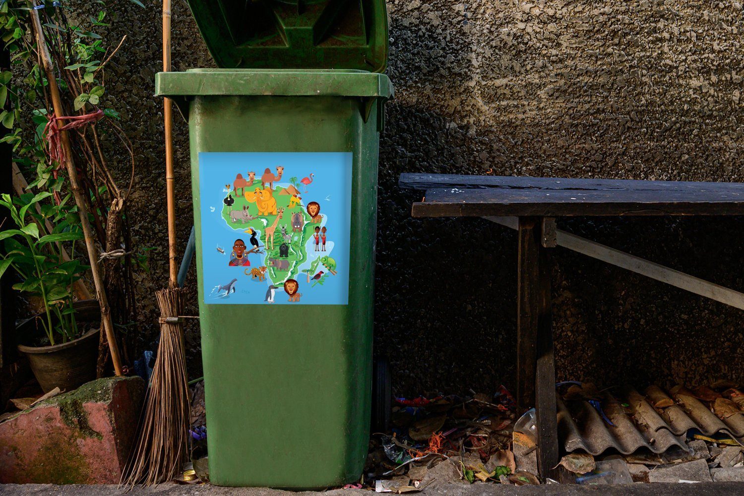 den Mülltonne, St), Afrika MuchoWow Karte einer Illustration Wandsticker Big von Abfalbehälter (1 mit Mülleimer-aufkleber, Container, Eine Sticker, Five