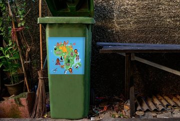MuchoWow Wandsticker Eine Illustration einer Karte von Afrika mit den Big Five (1 St), Mülleimer-aufkleber, Mülltonne, Sticker, Container, Abfalbehälter