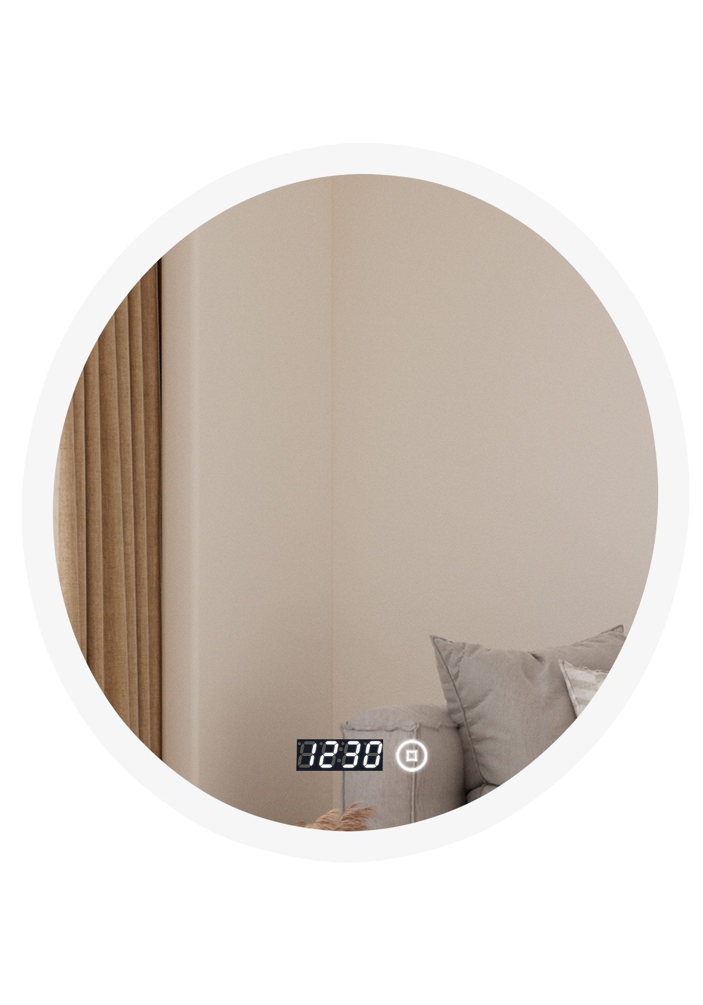 Schminkspiegel LED Badspiegel Rundspiegel mit uhr und beleuchtung 60cm 3Lichtfarben