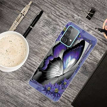 Wigento Handyhülle Für Samsung Galaxy A32 5G Silikon Case TPU Motiv Butterfly Purple Schutz Muster Tasche Hülle Cover Etuis Zubehör