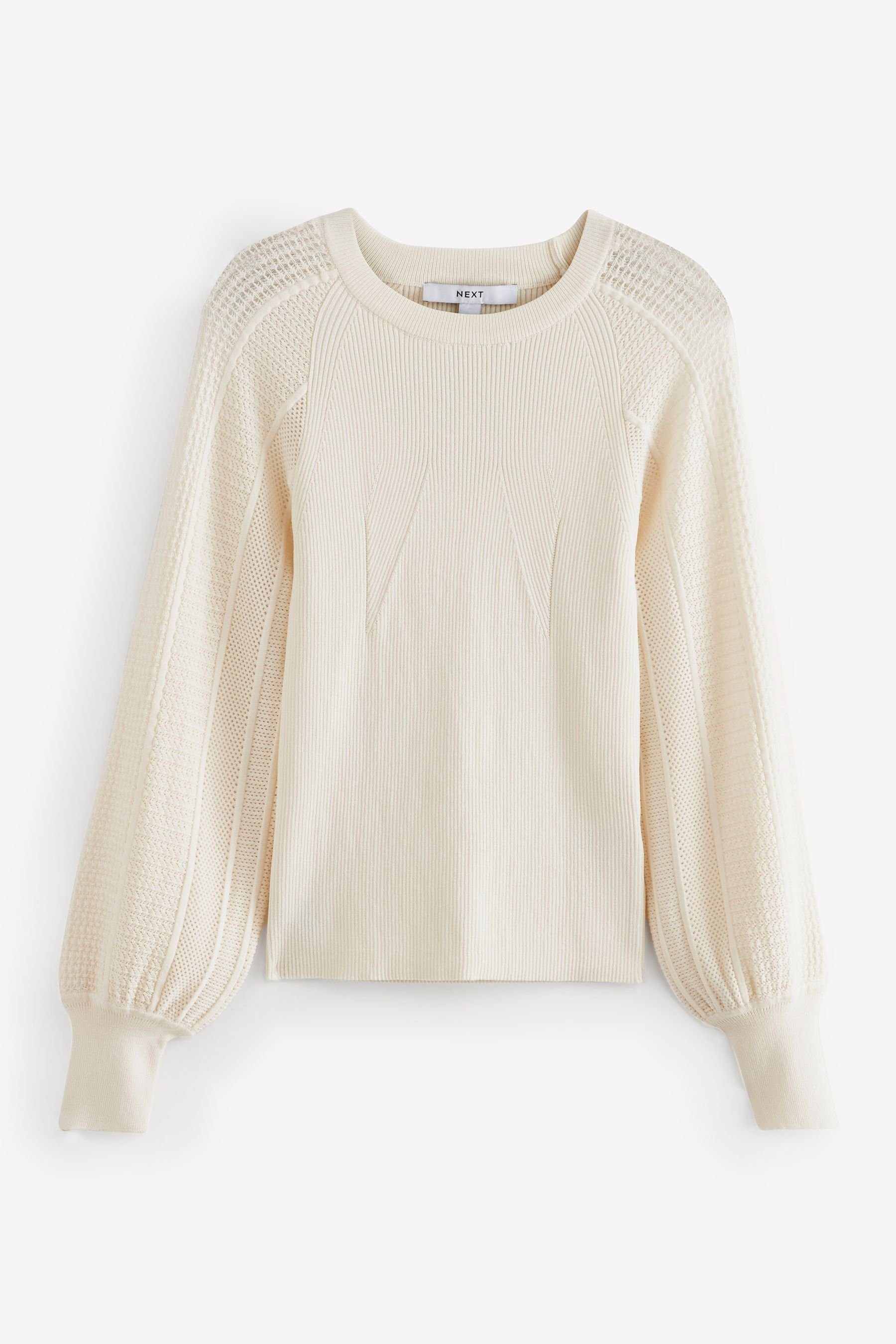 Mesh mit durchgehendem Ajourpullover (1-tlg) White Ecru Next Oberteil