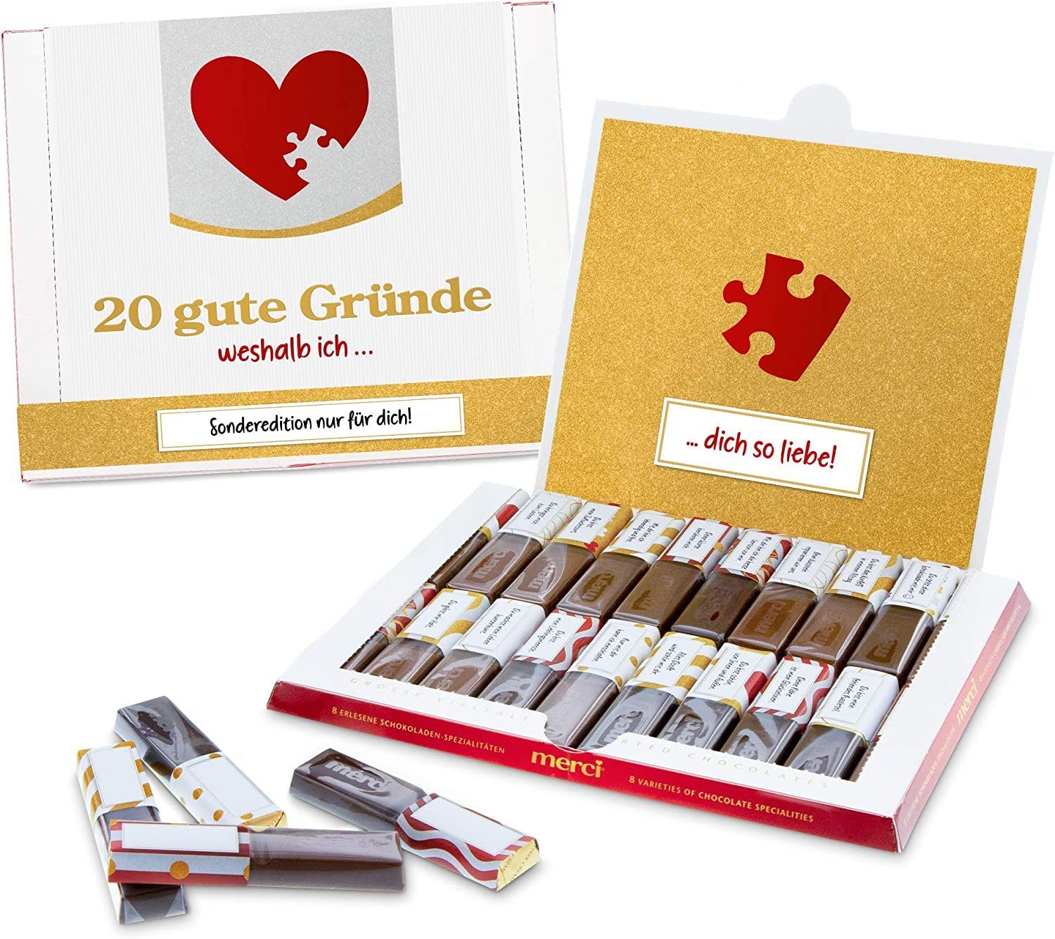 SURPRISA Aufkleber Aufkleber Set '20 Gründe' für Merci Schokolade, personalisierbare Sticker