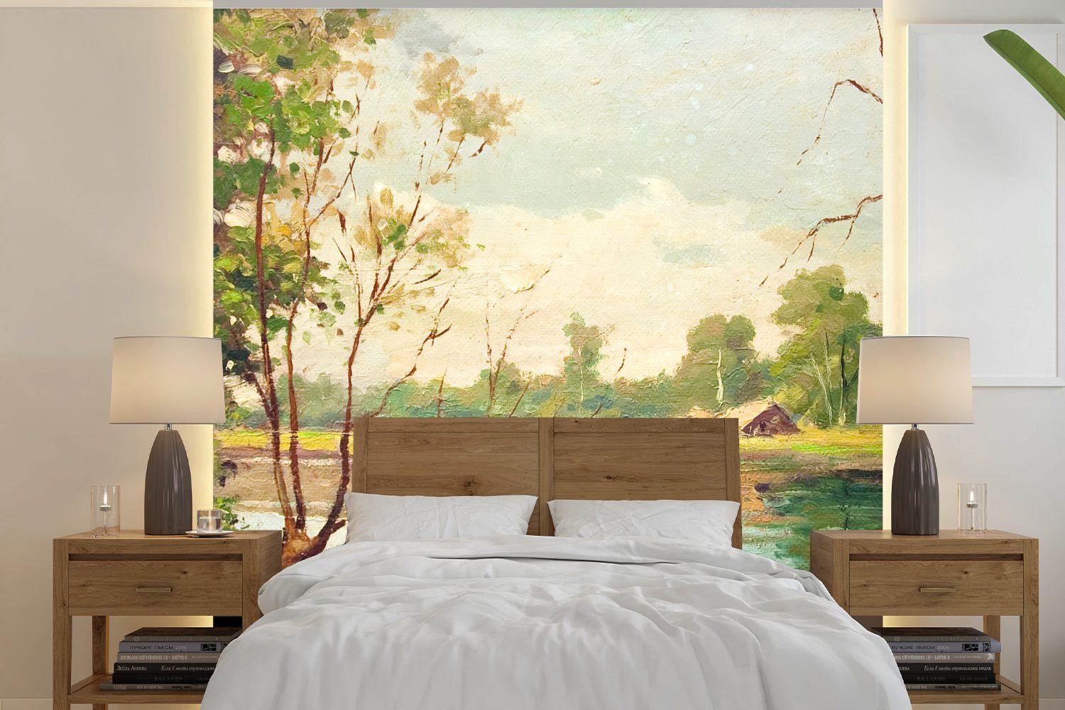 Boot Schlafzimmer, MuchoWow Wandtapete Wohnzimmer - St), für Tapete - bedruckt, (5 oder Ölfarbe, Sommer Fototapete Vinyl Matt,