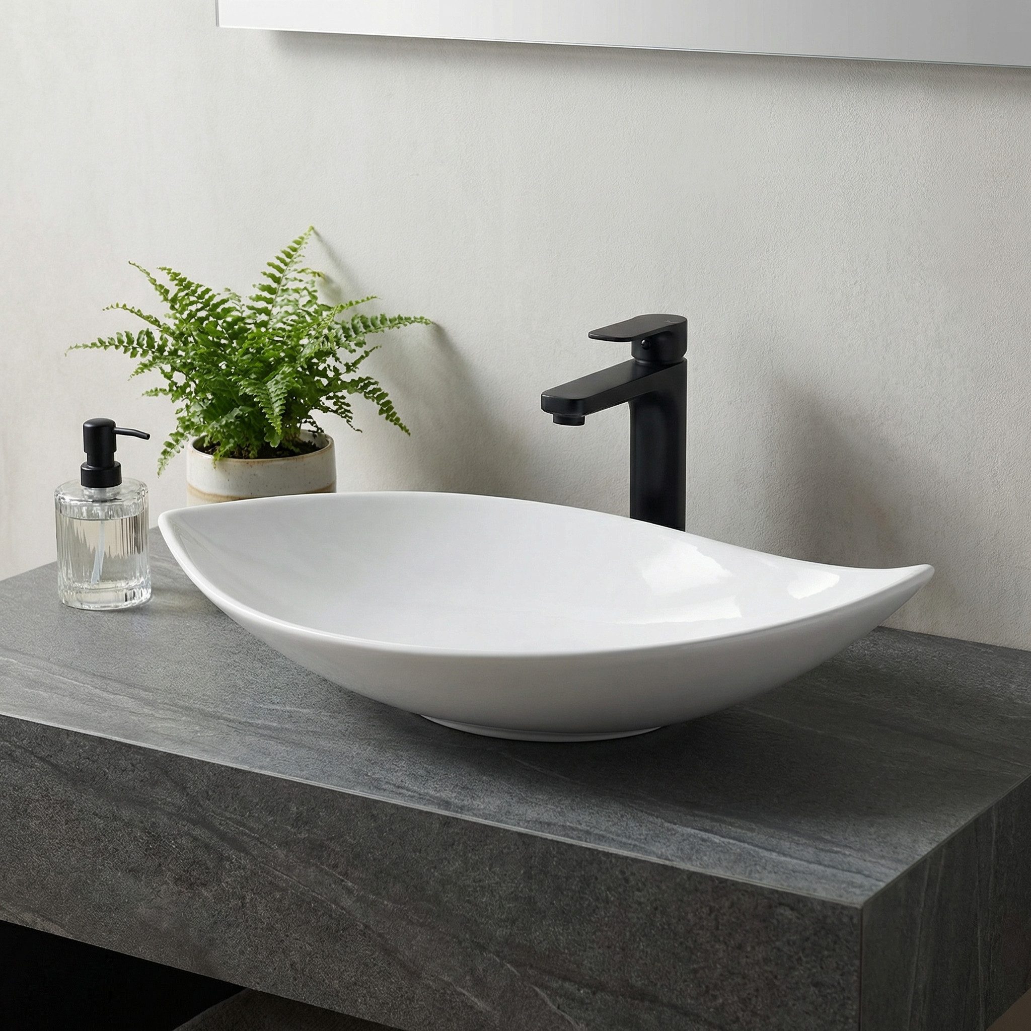 Arnusa Aufsatzwaschbecken modernes Design Waschbecken Keramik Oval Handwaschbecken (Waschbecken), 66,5 x 40 cm länglich Weiß