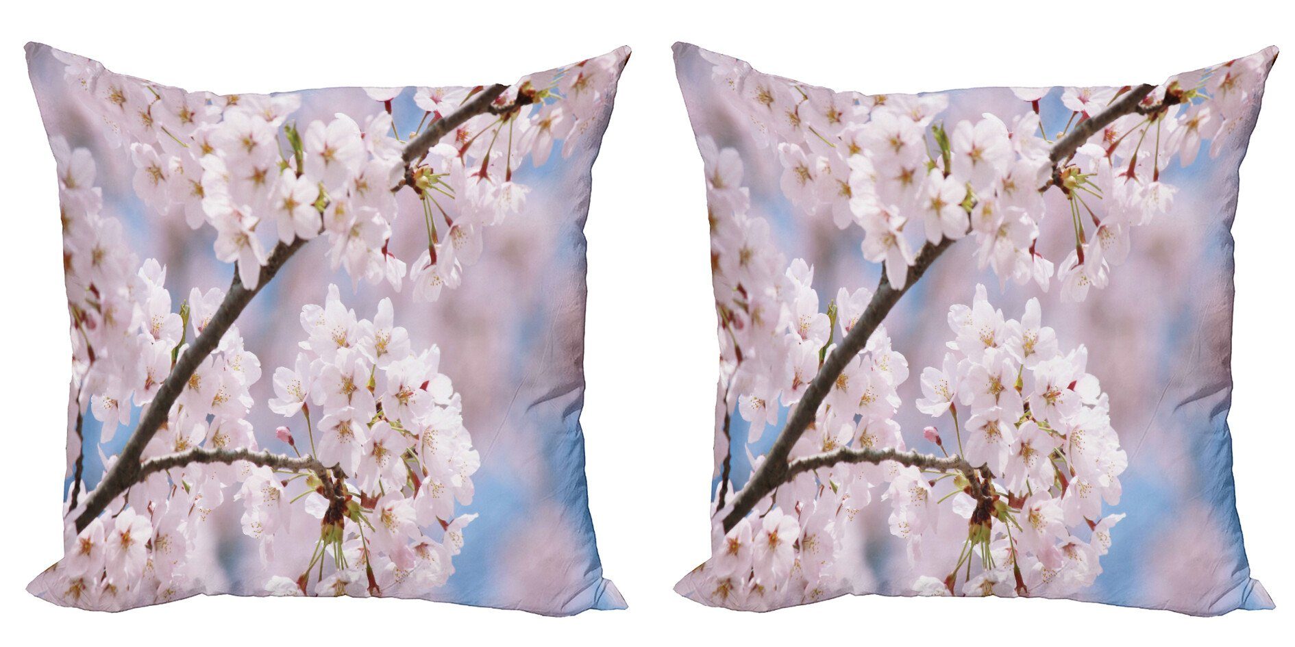 Kissenbezüge Modern Accent Doppelseitiger Digitaldruck, Abakuhaus (2 Stück), Frühling Floral Kirsche verzweigt
