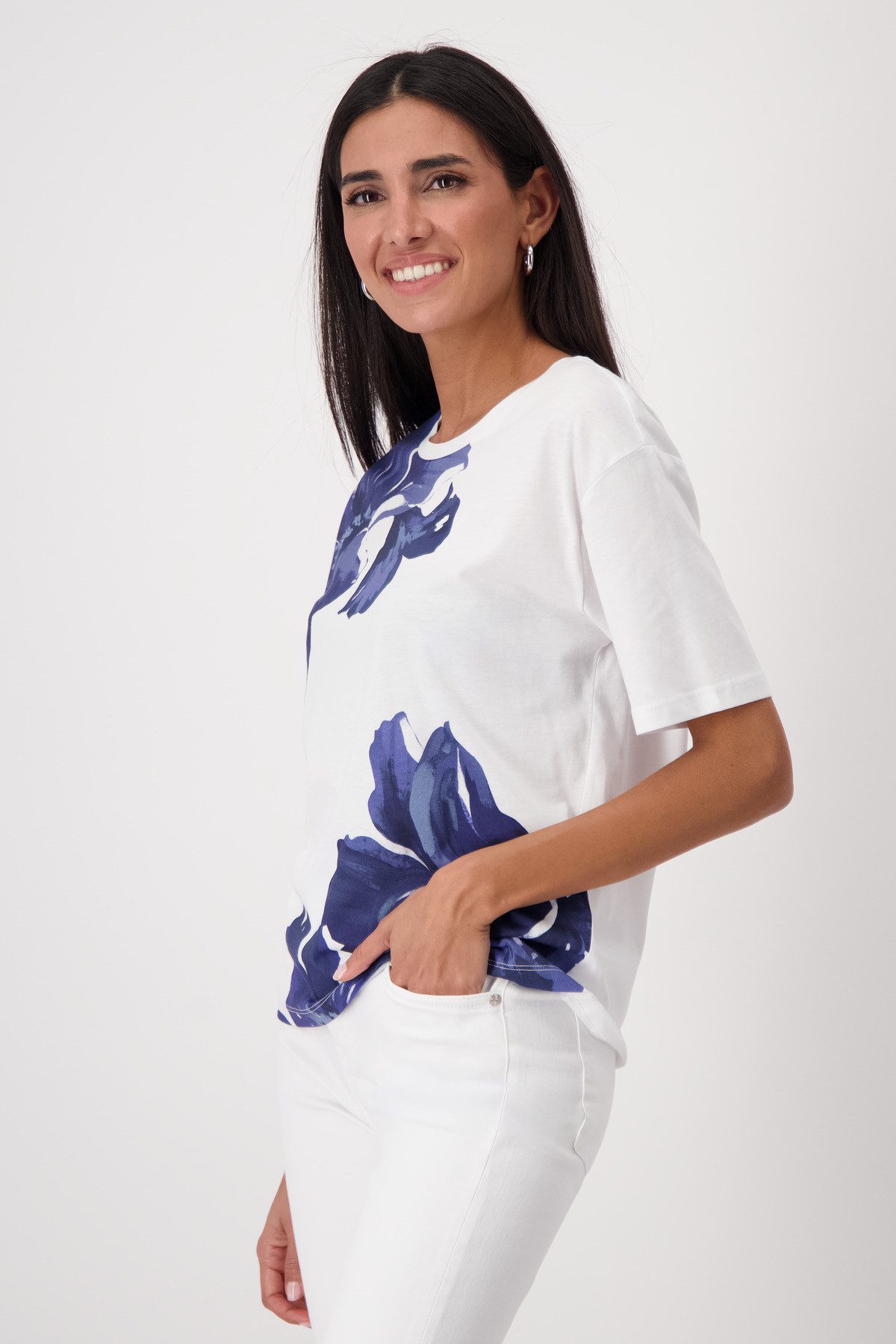 Monari Rundhalsshirt mit Blumendruck günstig online kaufen