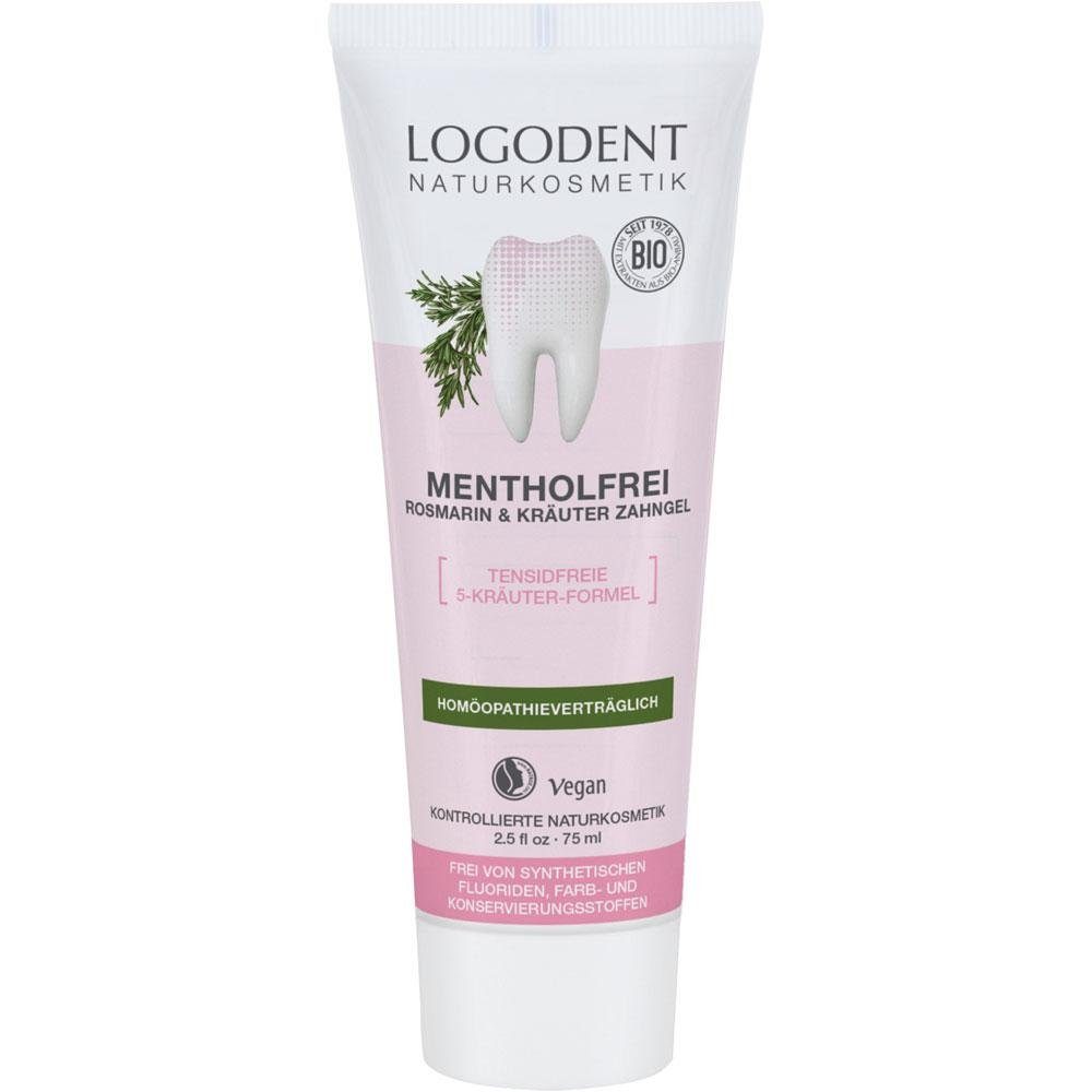 LOGONA Zahnpasta Logodent Mentholfrei Rosmarin Kräuter Zahngel, 75 ml