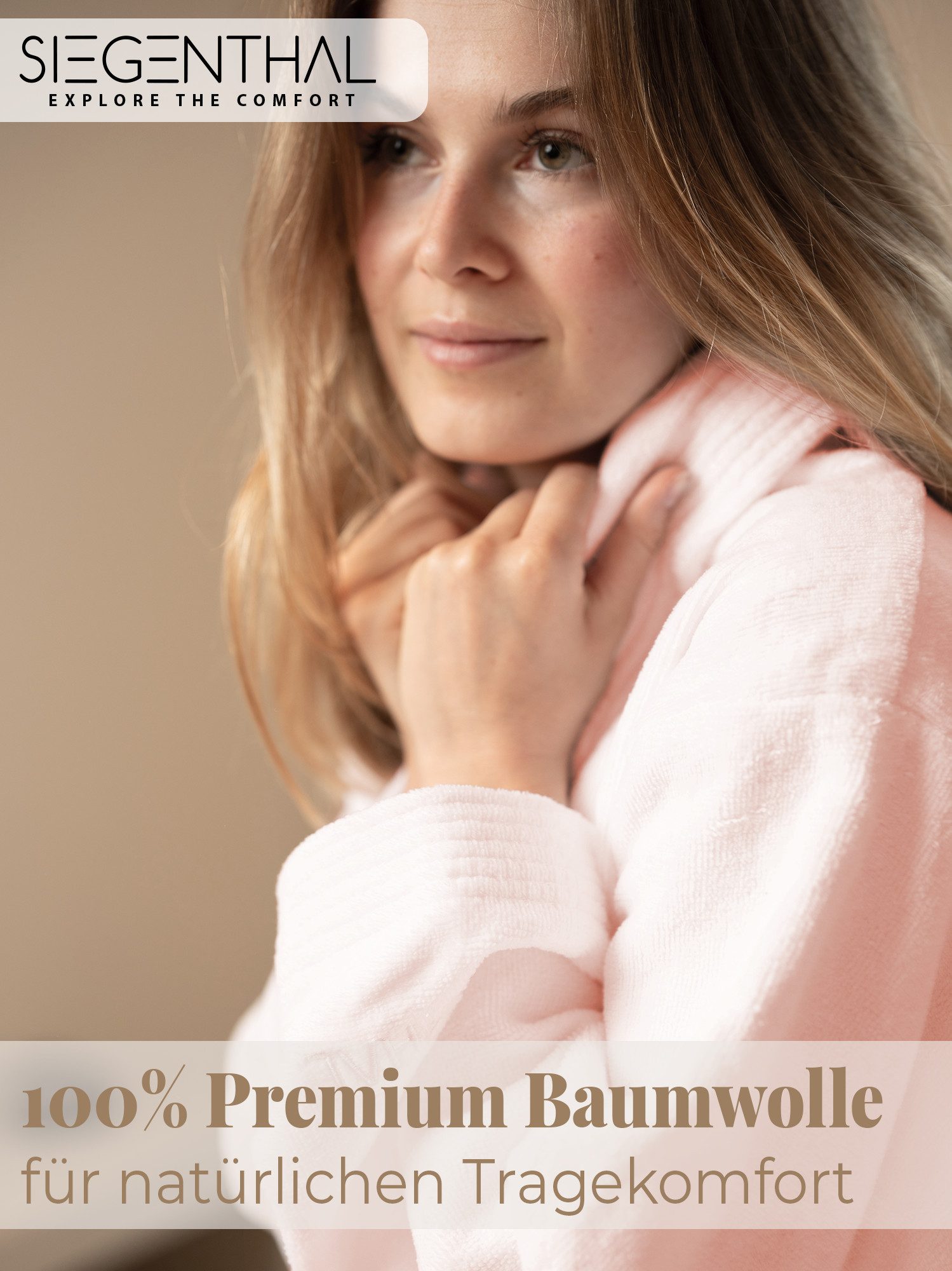 SIEGENTHAL Damenbademantel Damen Bademantel Frottee Velour Schalkragen Flauschig Wadenlang, Schalkragen, Gürtel, saugfähigem Frottee,Pflegeleicht und langlebig,praktische Taschen
