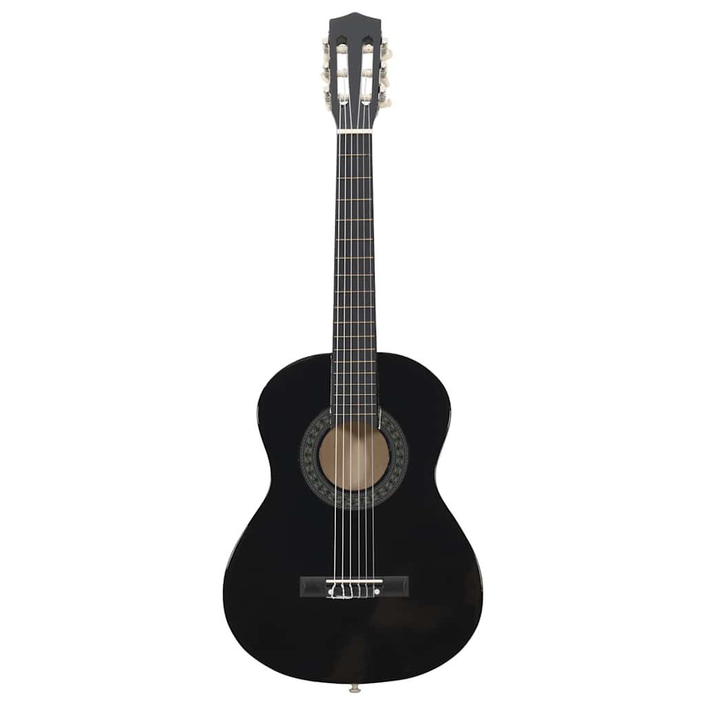 furnicato Akustikgitarre Klassische Kinder-Gitarre 52,5 cm Massivholz Schwarz mit Zubehör, Saiteninstrument mit Tasche, Gurt, Stimmpfeife und drei Zupf-Picks