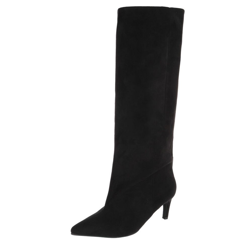 Ital-Design Damen Kniehochstiefel spitz mit Absatz, elegant Stiefel (92214283) Pfennig-/Stilettoabsatz Stiefel in Schwarz