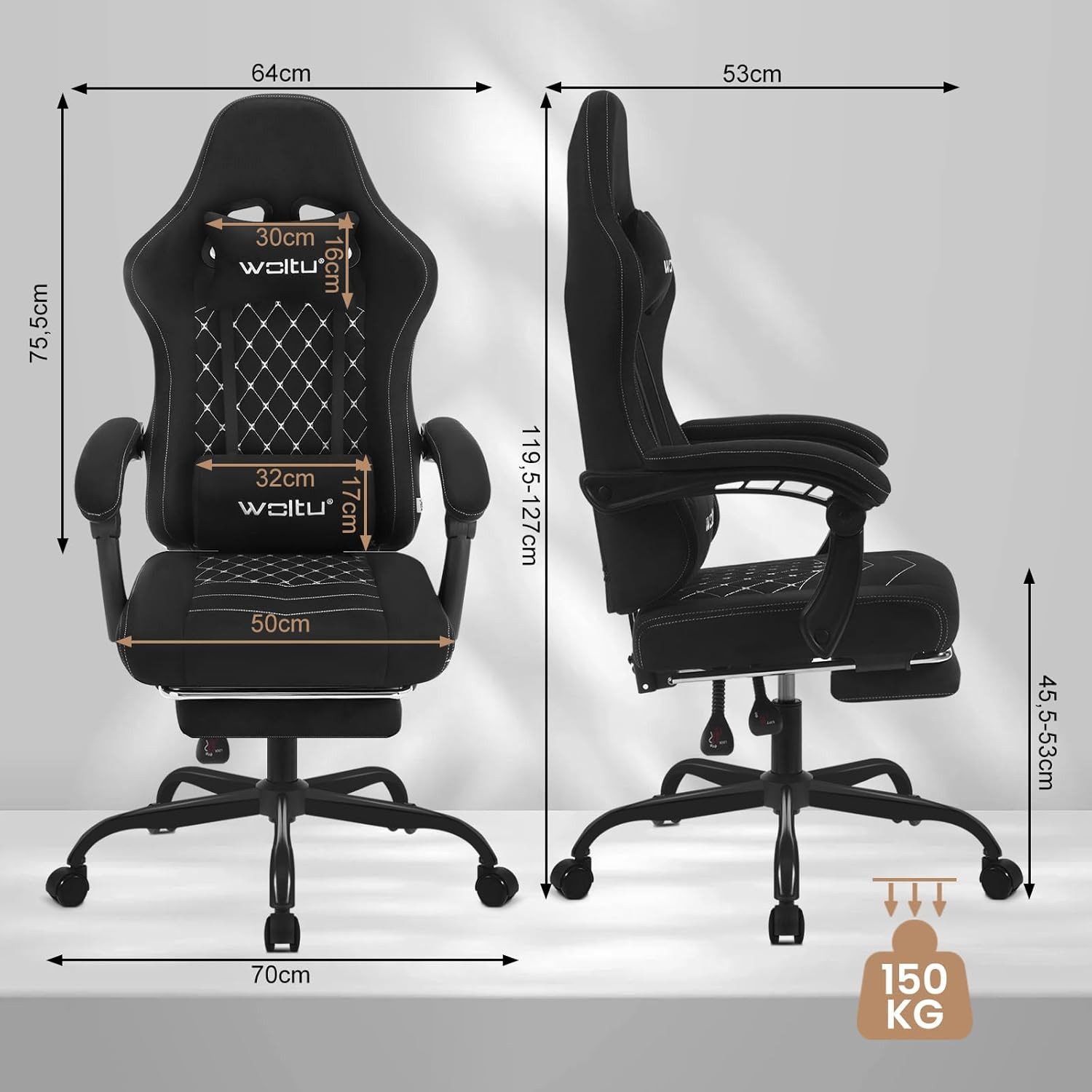 Woltu Gaming-Stuhl (1 St), mit Massagefunktion, ergonomisch, 150 kg, Tech-Stoff