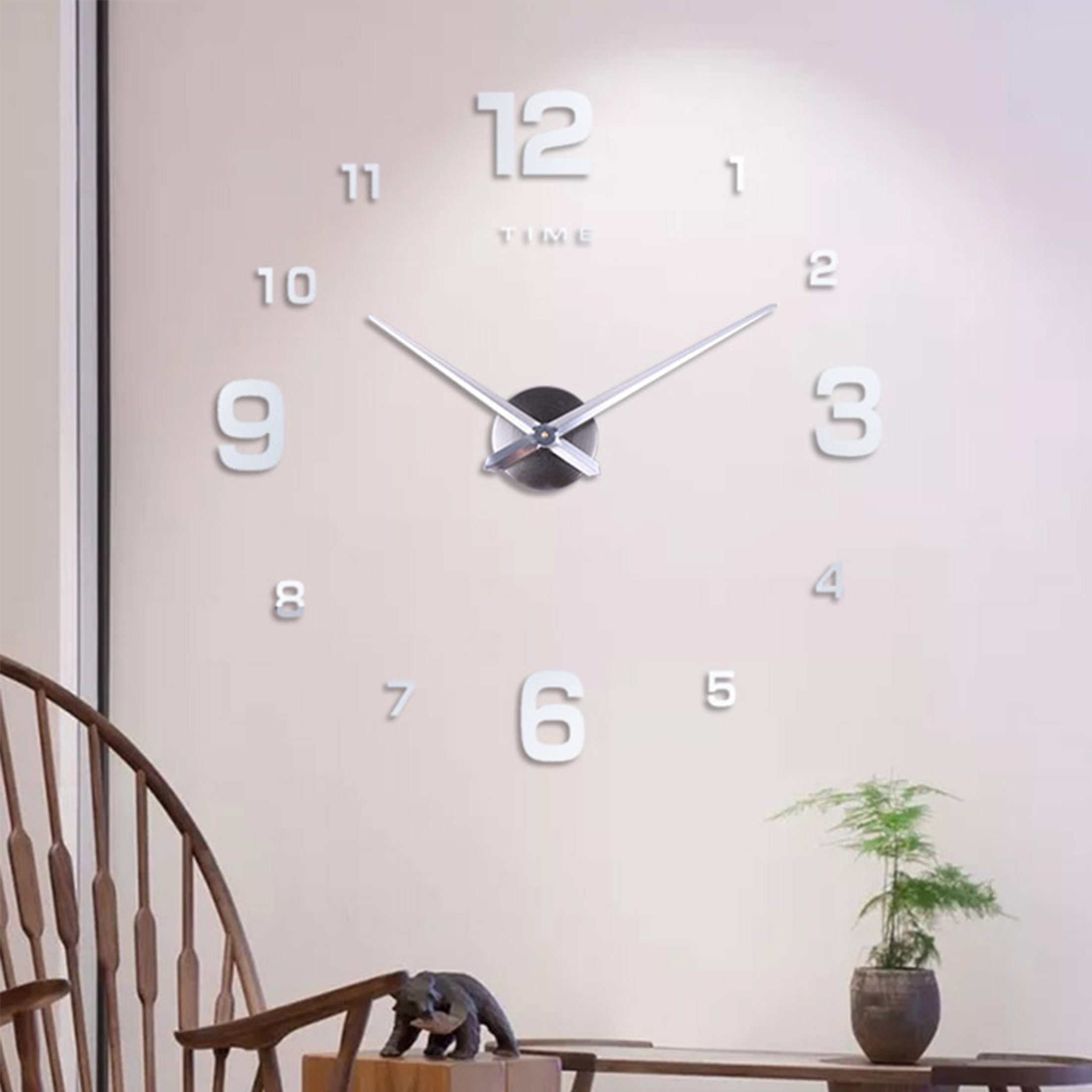 Dedom Wanduhr Digitaluhr,100 Schlafzimmer (Geeignet Wohnzimmer, Wanddekoration) für cm Große 3D-Wanduhr,DIY-Wanduhr,Große cm-120 Silber dekorative Zuhause