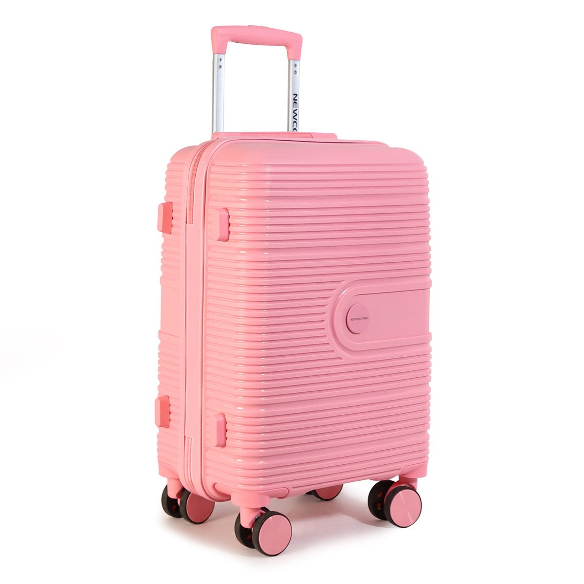 NEWCOM Hartschalen-Trolley Hartschalenkoffer / PP Reisekoffer / Ultra Leichter Rollkoffer, 4 Rollen, 20'' 55cm Handgepäck, Rosa, Zahlenschloss und Teleskopgriff