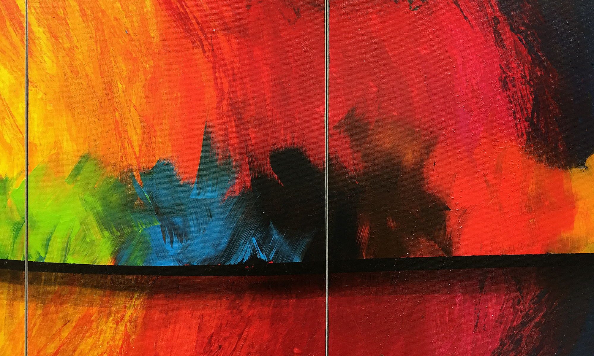 WandbilderXXL Gemälde Rainbow Flames 160 x 80 cm, Abstraktes Gemälde, handgemaltes Unikat