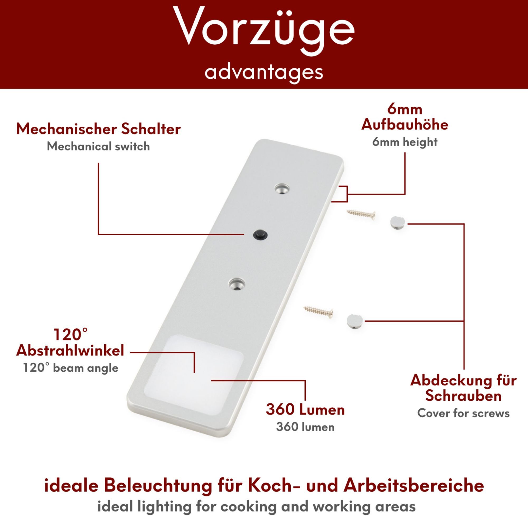 kalb LED Unterbauleuchte LED Unterbauleuchte Solid2, SET silbergrau, mech. Schalter, 3W, 3er Set warmweiß, warmweiß/neutralweiß – Bild 4 von 5