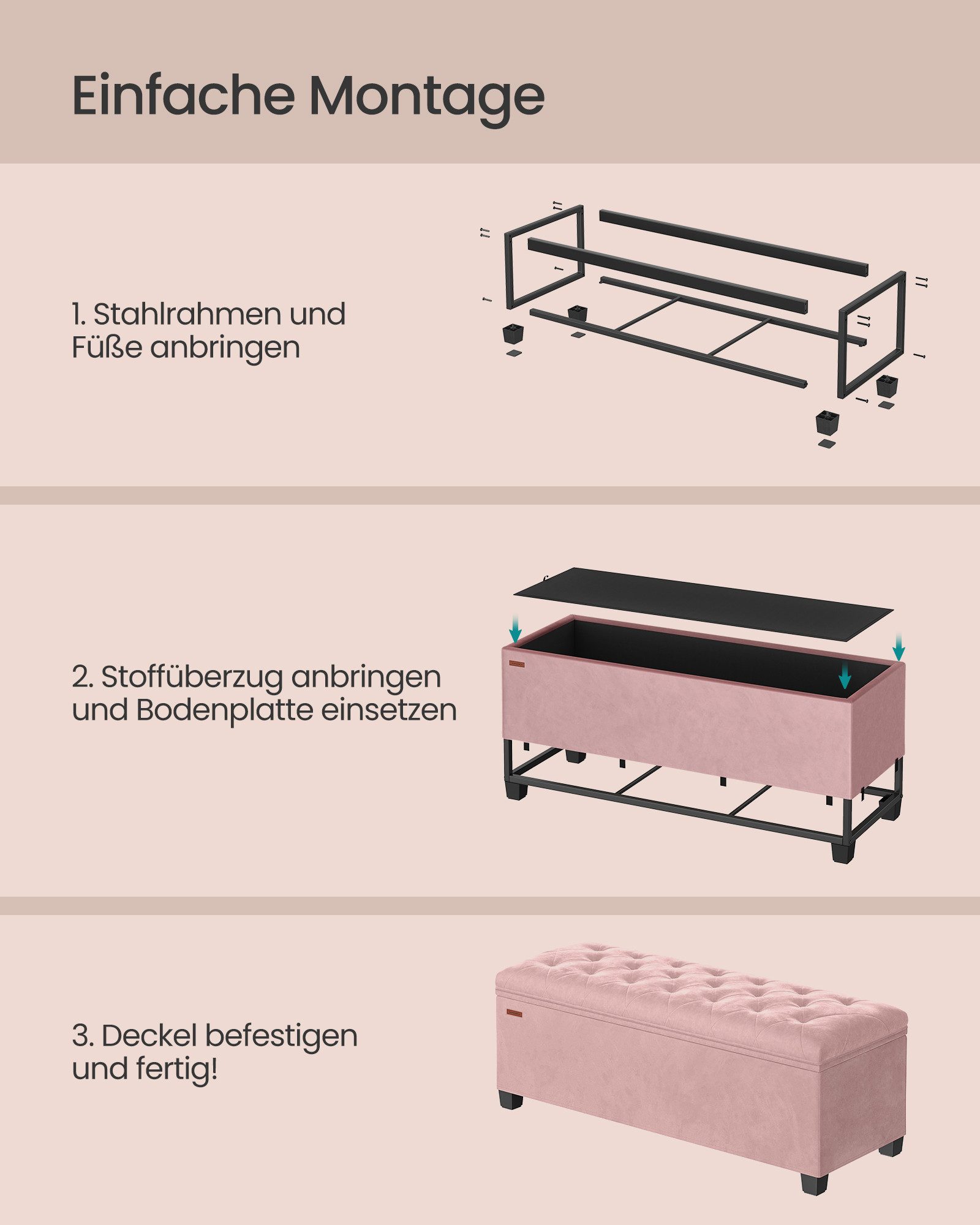 SONGMICS Sitzbank, Sitzhocker mit Stauraum, Sitzbank mit Beinen, Fußbank