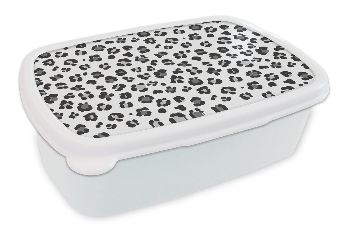 MuchoWow Lunchbox Tierprint - Panther Brotbox Brotdose, (2-tlg), Schwarz und Kinder - für Erwachsene, für Mädchen und Grau, - Jungs Kunststoff, weiß