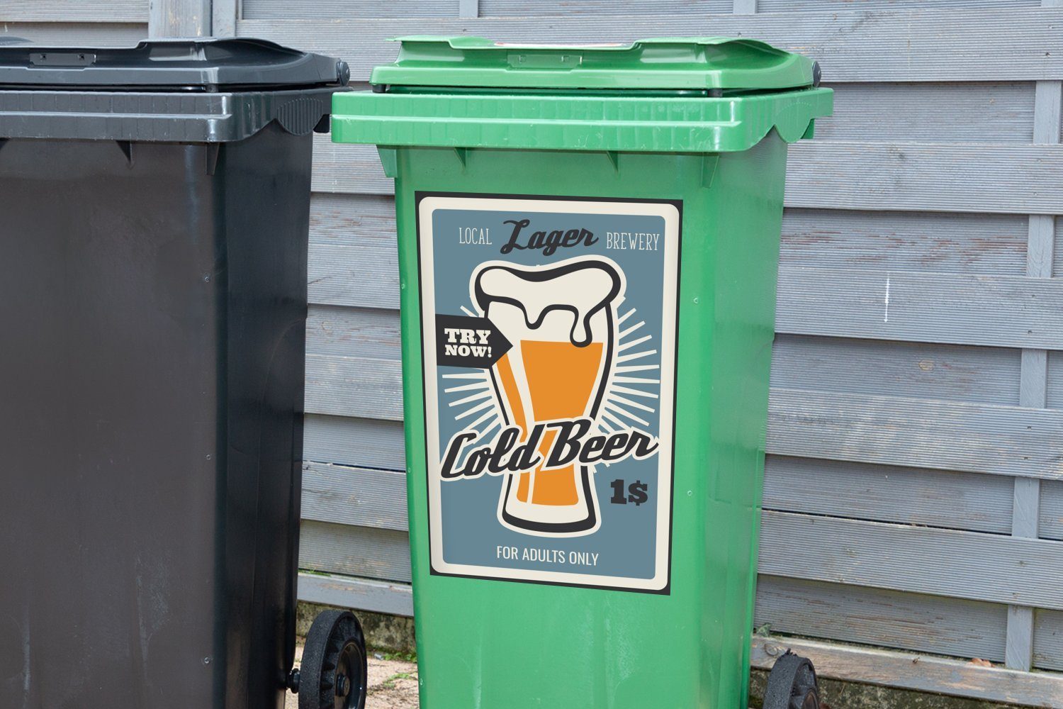 (1 Bier Wandsticker Mülltonne, Container, - Bier St), MuchoWow Mülleimer-aufkleber, - Vintage Sticker, - Abfalbehälter Mancave Kaltes