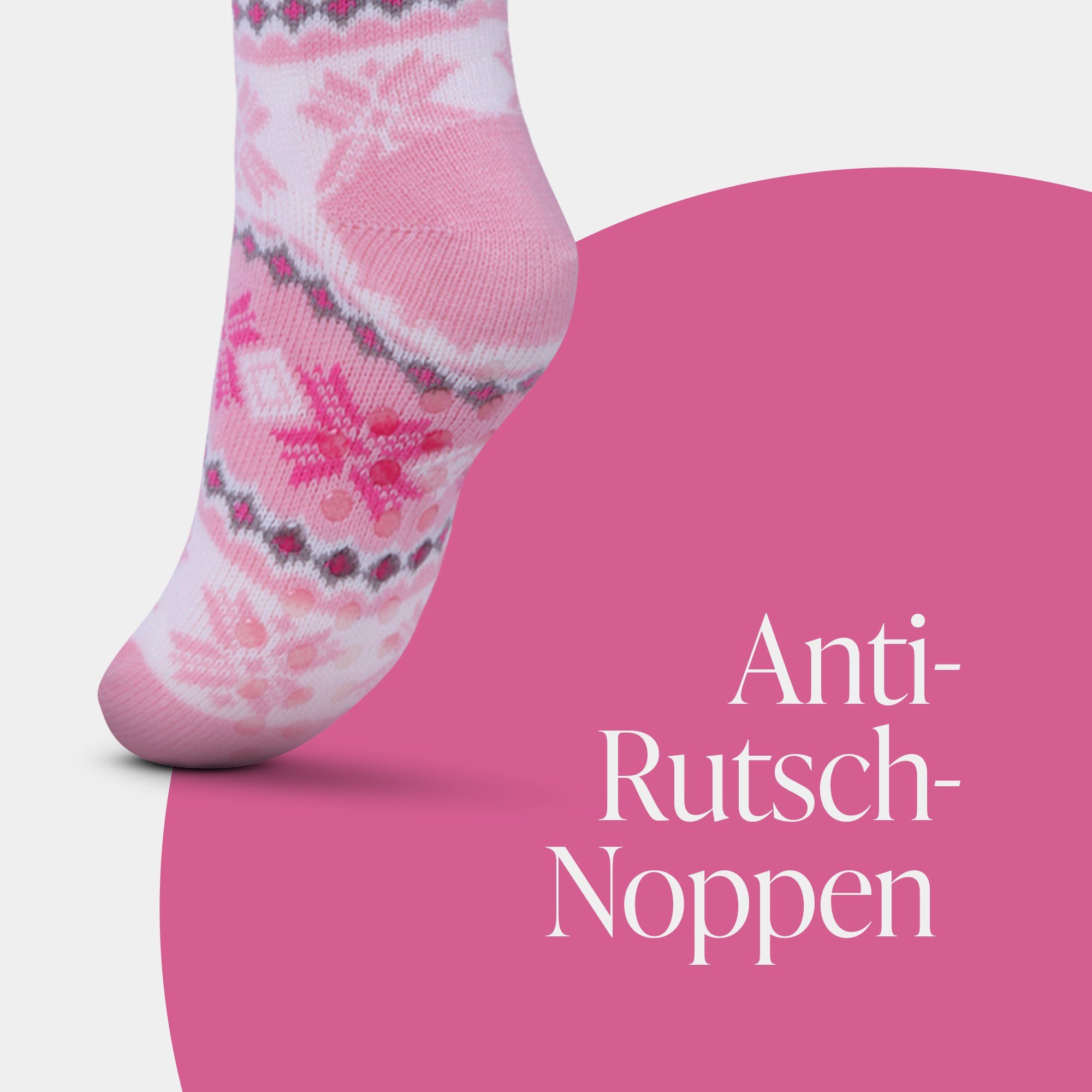 (1-Paar) Pink Socken Stoppersocken Haussocken Teddyfutter Norweger - Hüttensocken Schneeflocke" Bestlivings Kuschelsocken "Norweger / ABS