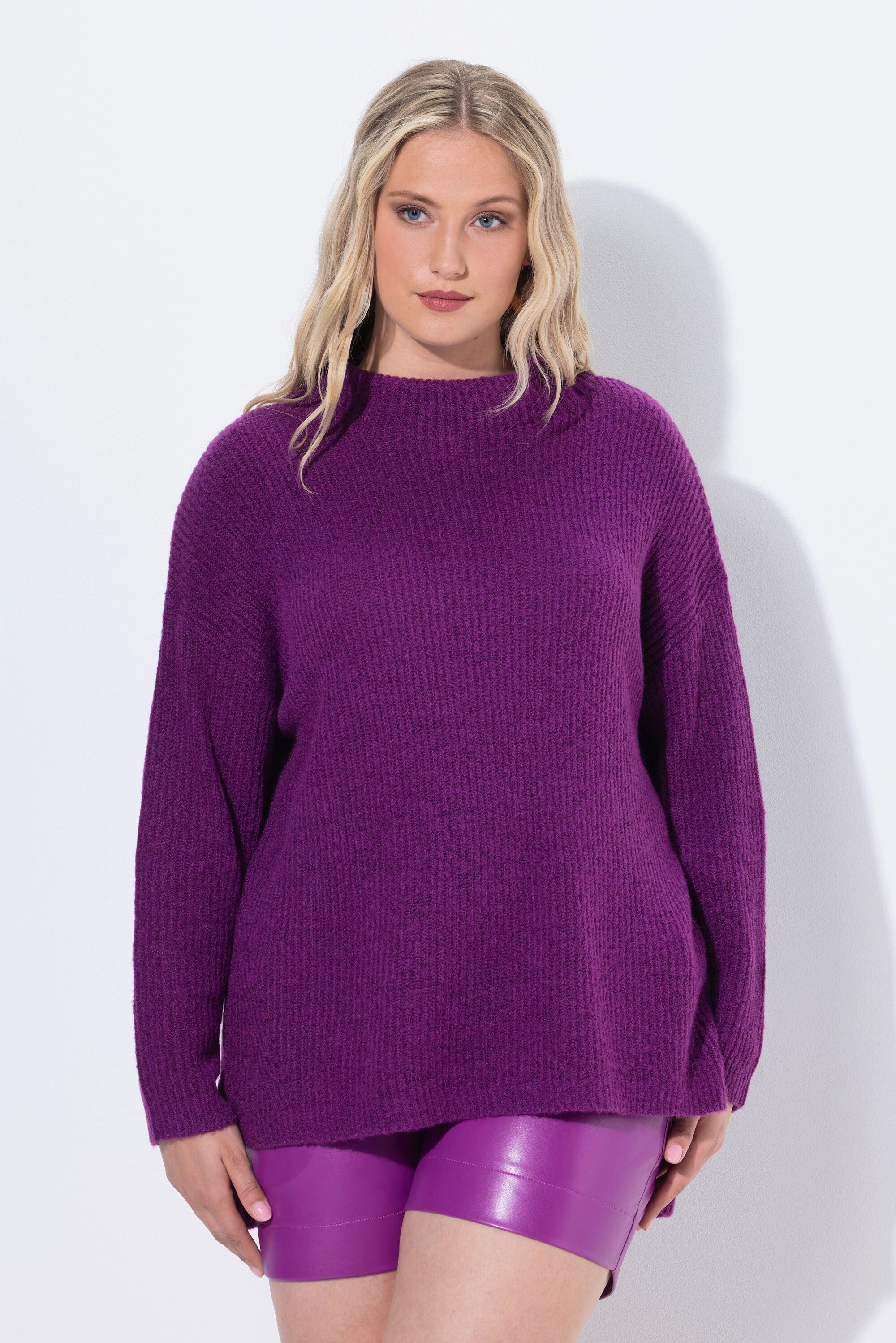 Ulla Popken Longpullover Rollkragen-Pullover Rippstrick oversized Langarm günstig online kaufen