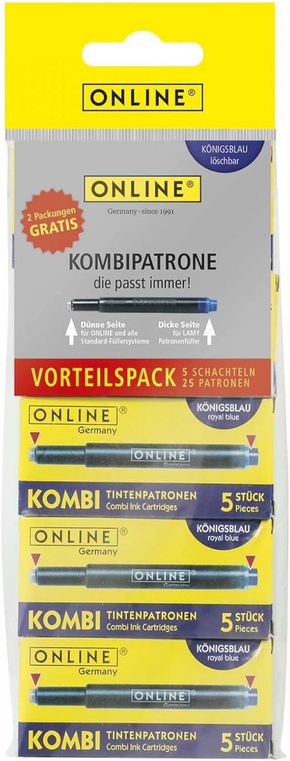 Online Pen ONLINE Kombipatrone Maxi-Pack blau, 25 Stück Tintenpatrone