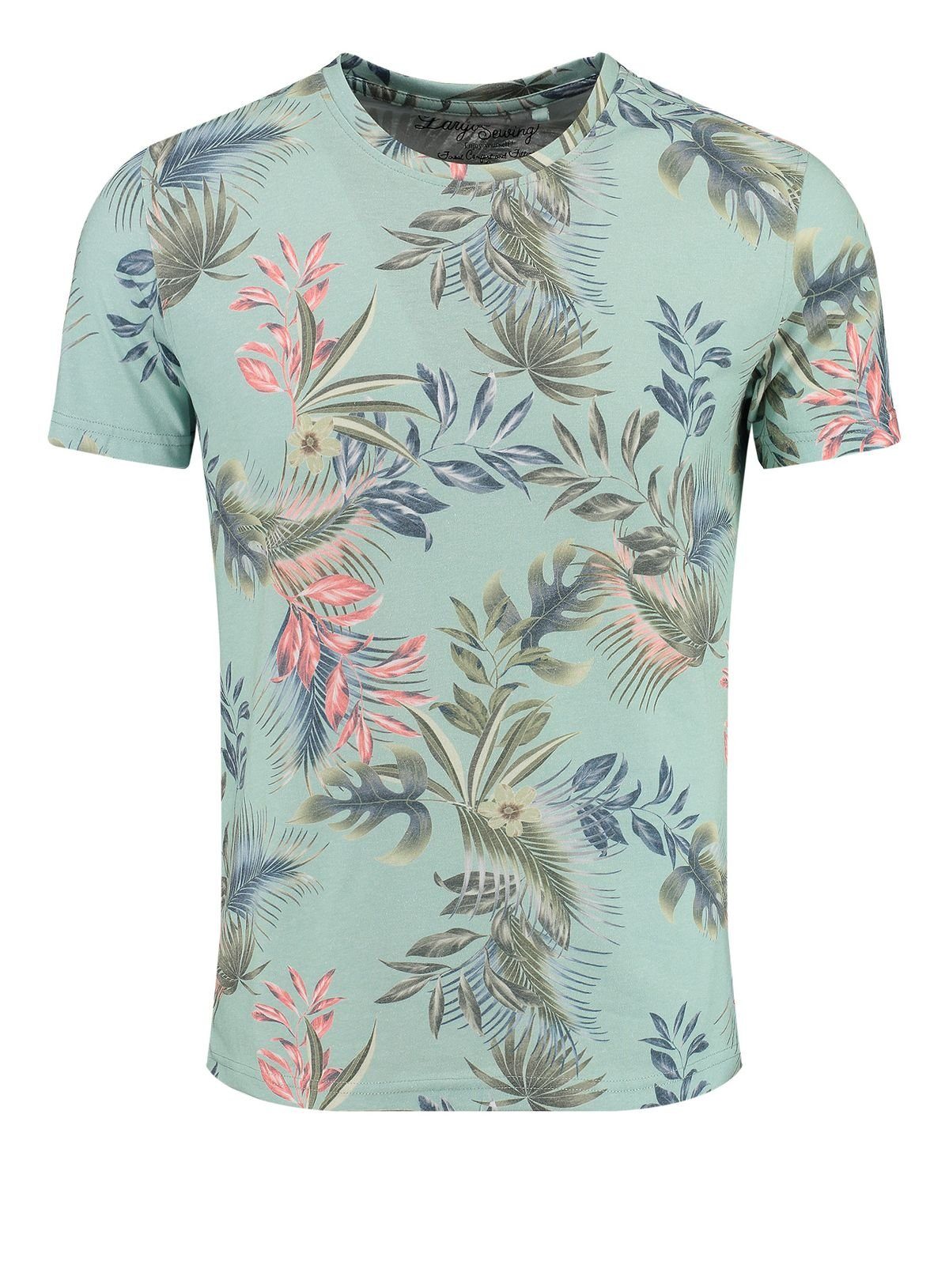 Key Largo T-Shirt MT00487 Palermo Hawaii Look Blumenmuster Rundhalsauschnitt allover Print kurzarm slim fit Faded moss (1541)