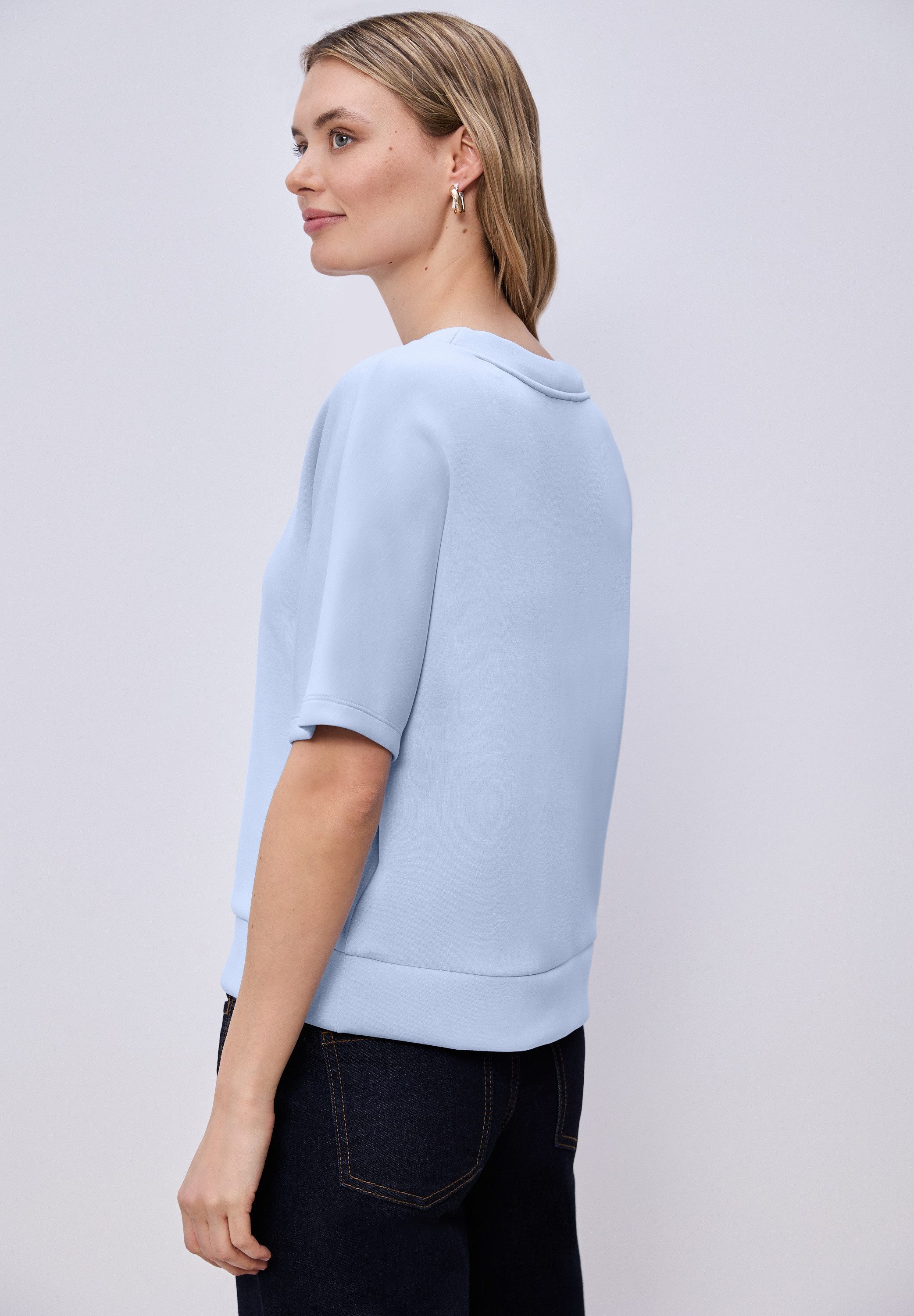 STREET ONE Sweatshirt Halbarm Silk-Look Shirt mit Kordelzug