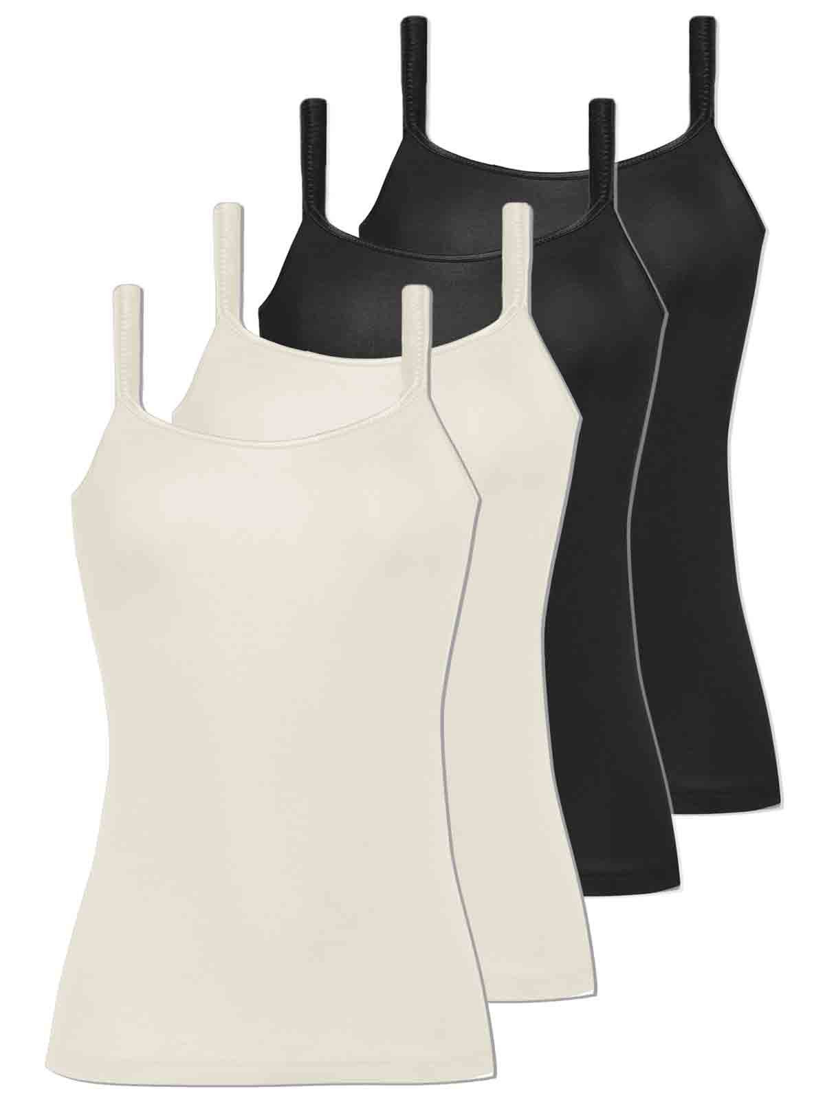 COMAZO Achselhemd 4er Pack Damen Träger-Unterhemd (Spar-Set, 4-St) - offwhite-schwarz